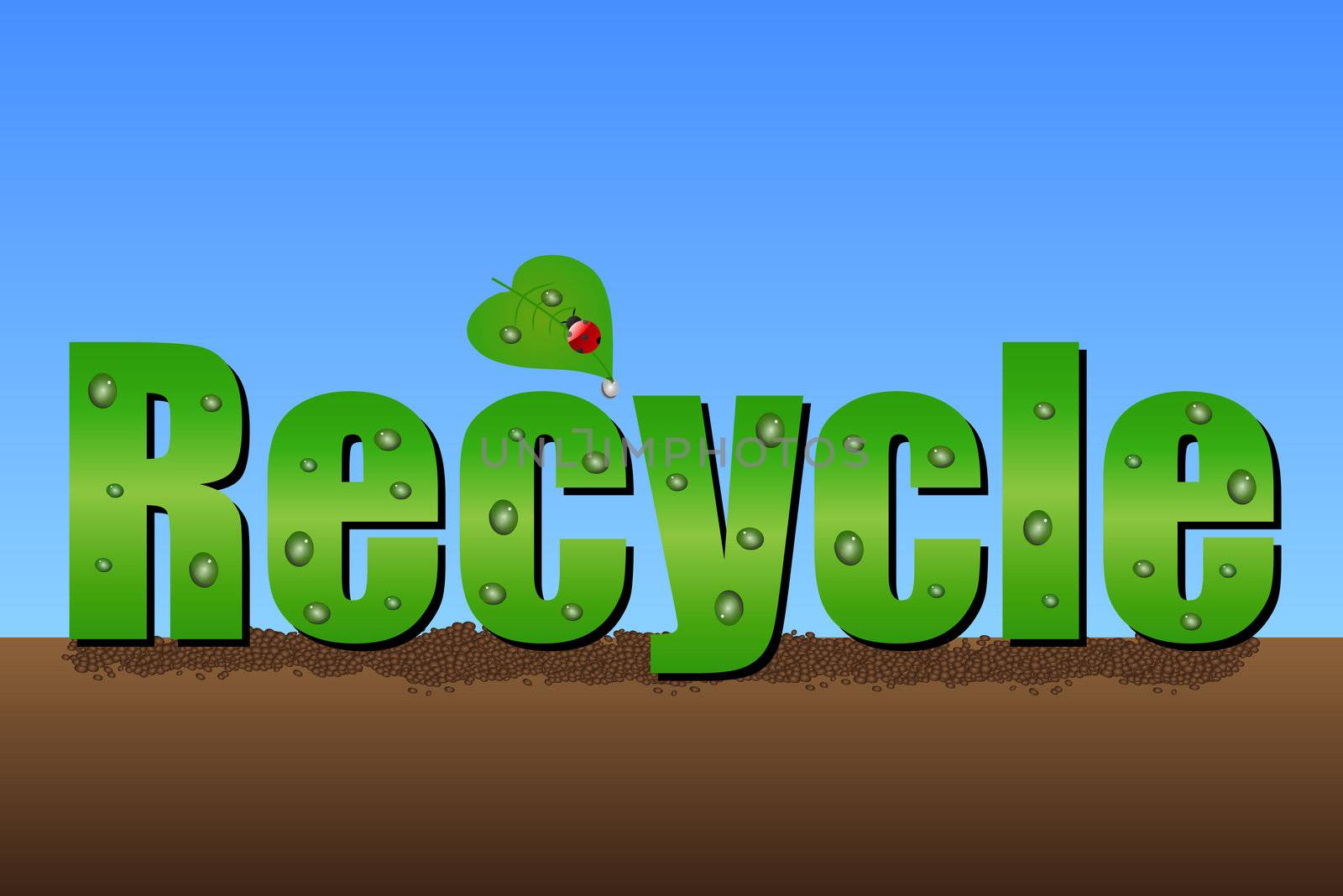 Image of the word "Recycle" on the earth against a blue sky background.