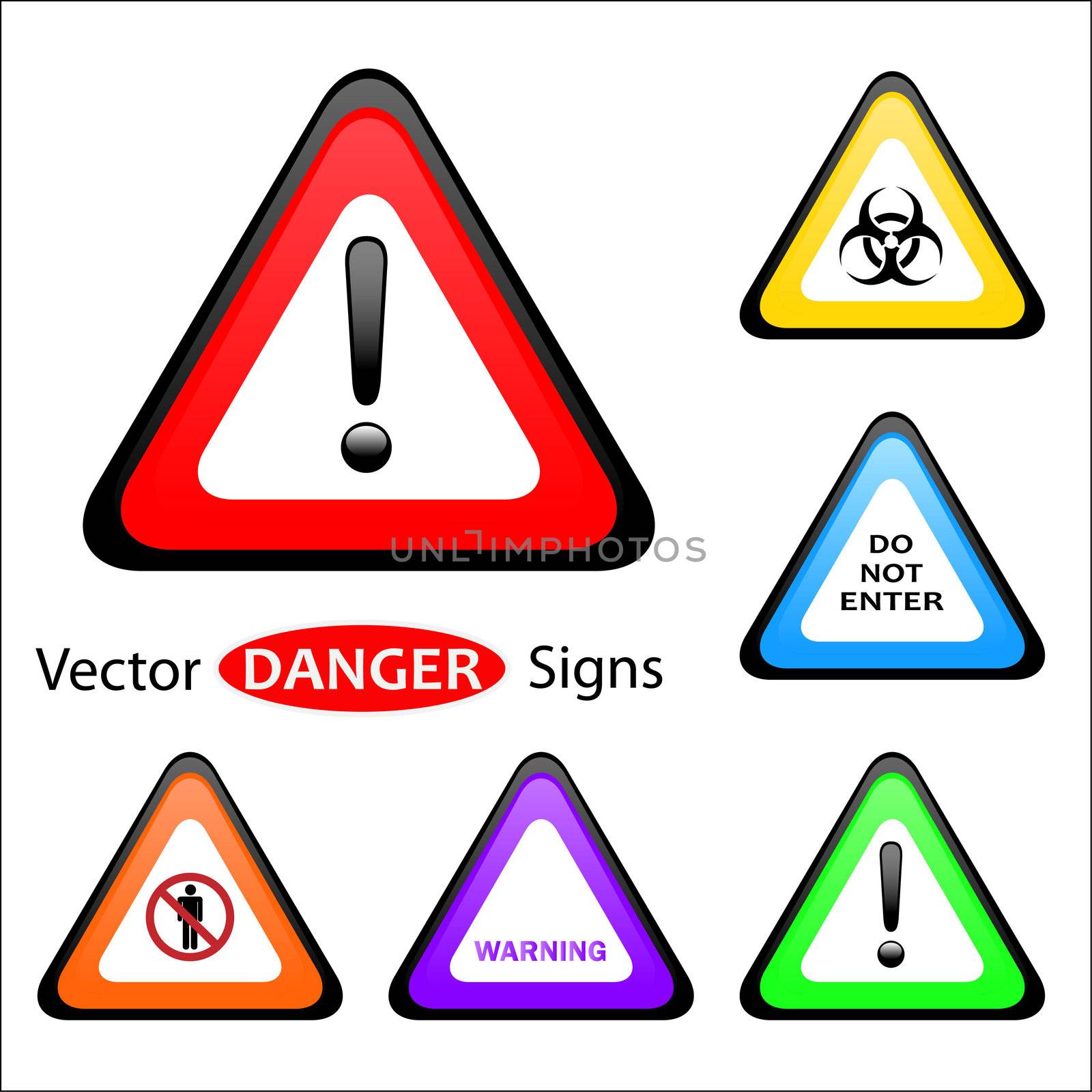 Image of various warning signs isolated on a white background.