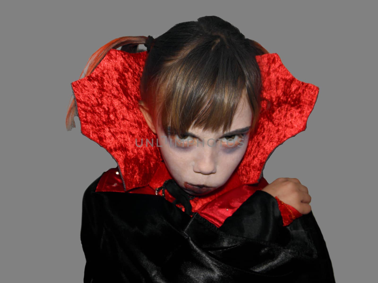 Photo of a girl who is dressed up as a vampire. Exempted person.
