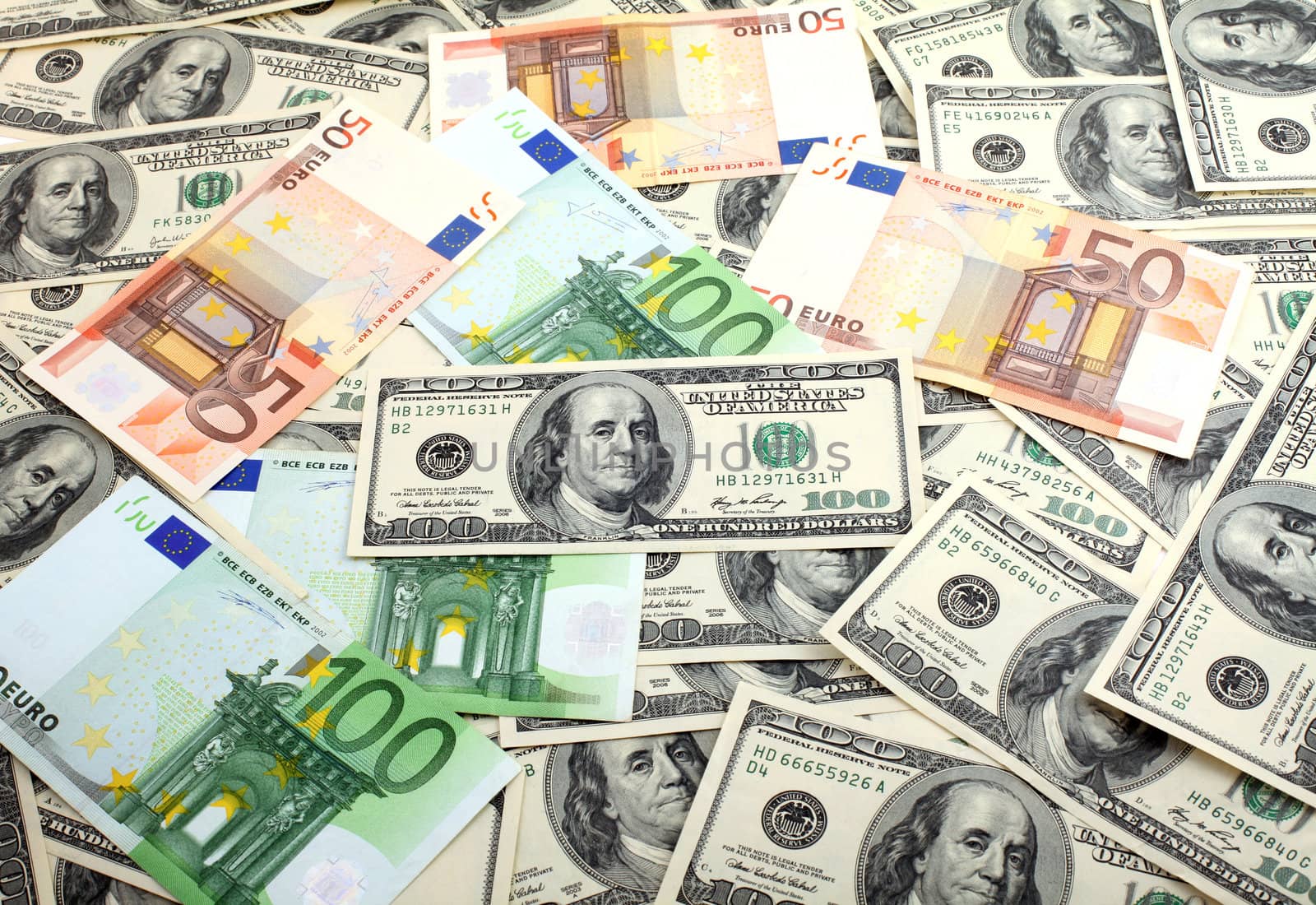 dollars and  euro banknotes background by rudchenko