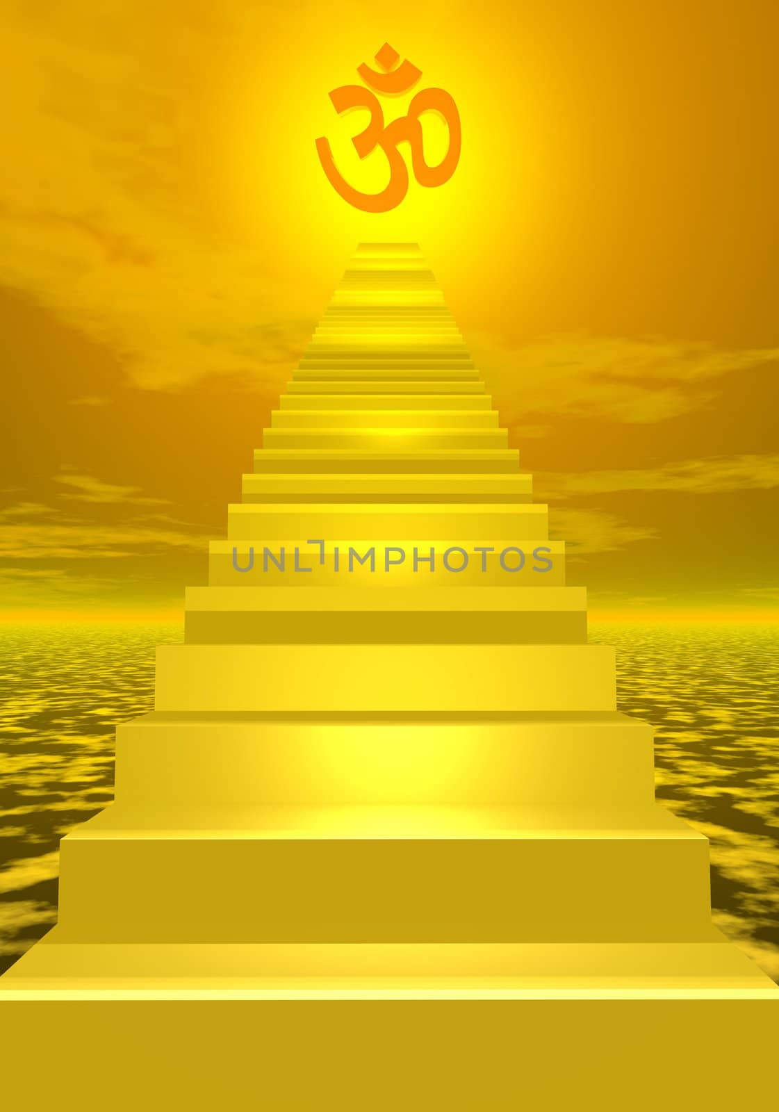 Stairs going togolden on in front of the sun