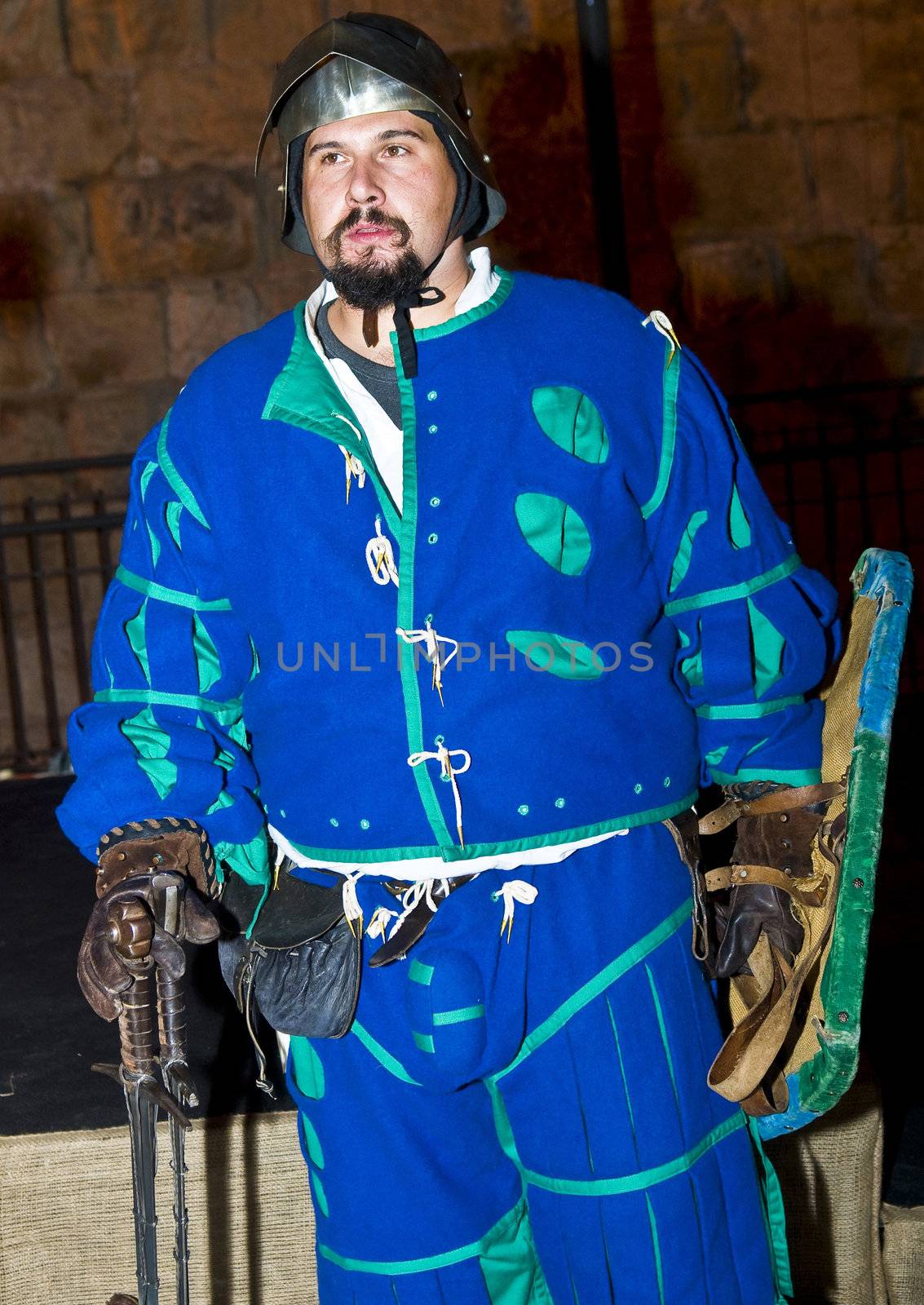 JERUSALEM - NOV 03 : An Israeli actor  proform in the annual medieval style knight festival held in the old city of Jerusalem on November 03 2011