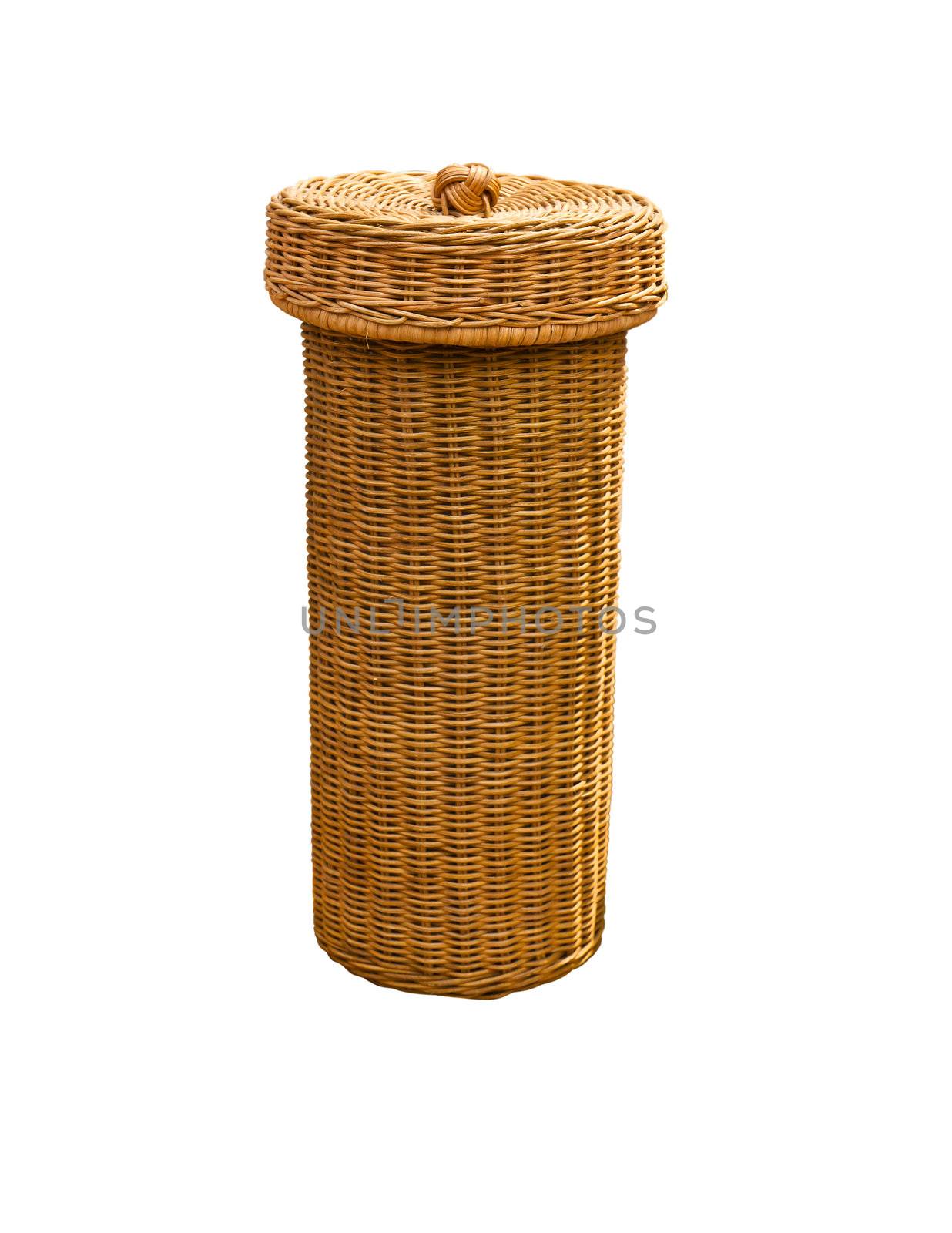 Closed  basket made from rattan on white background