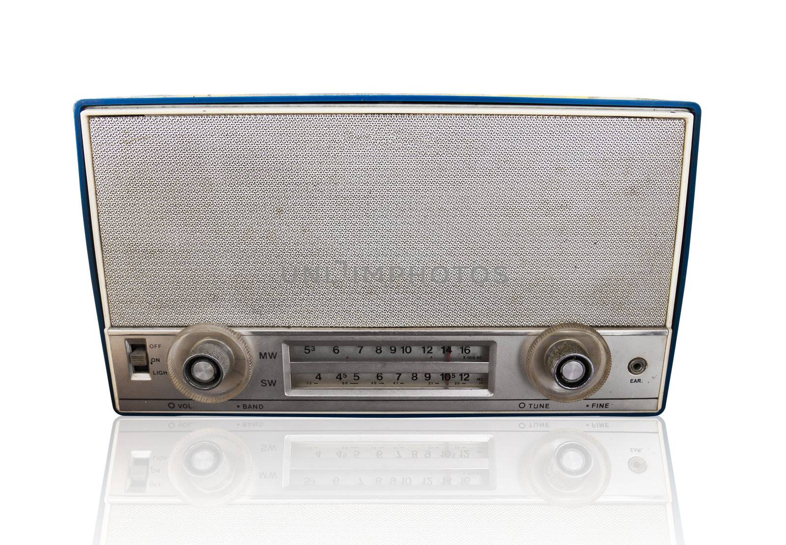 Vintage radio on a white background