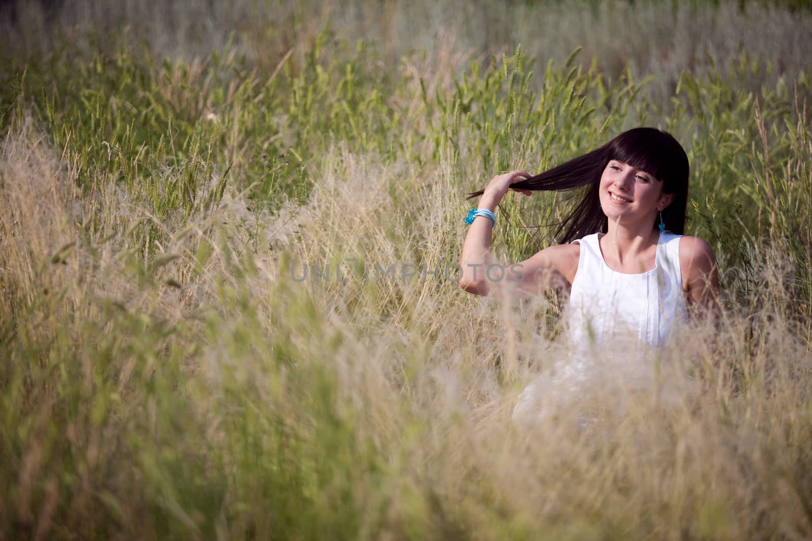 happy girl in the grass by vsurkov