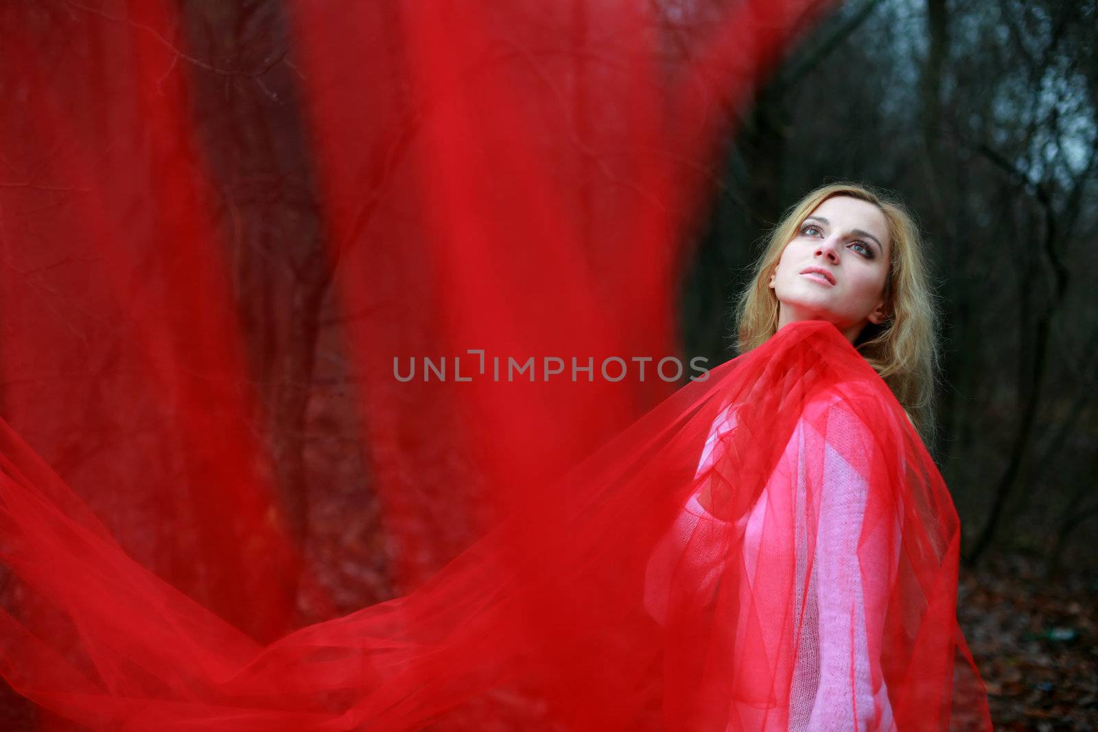 A beautiful young woman with a red shawl