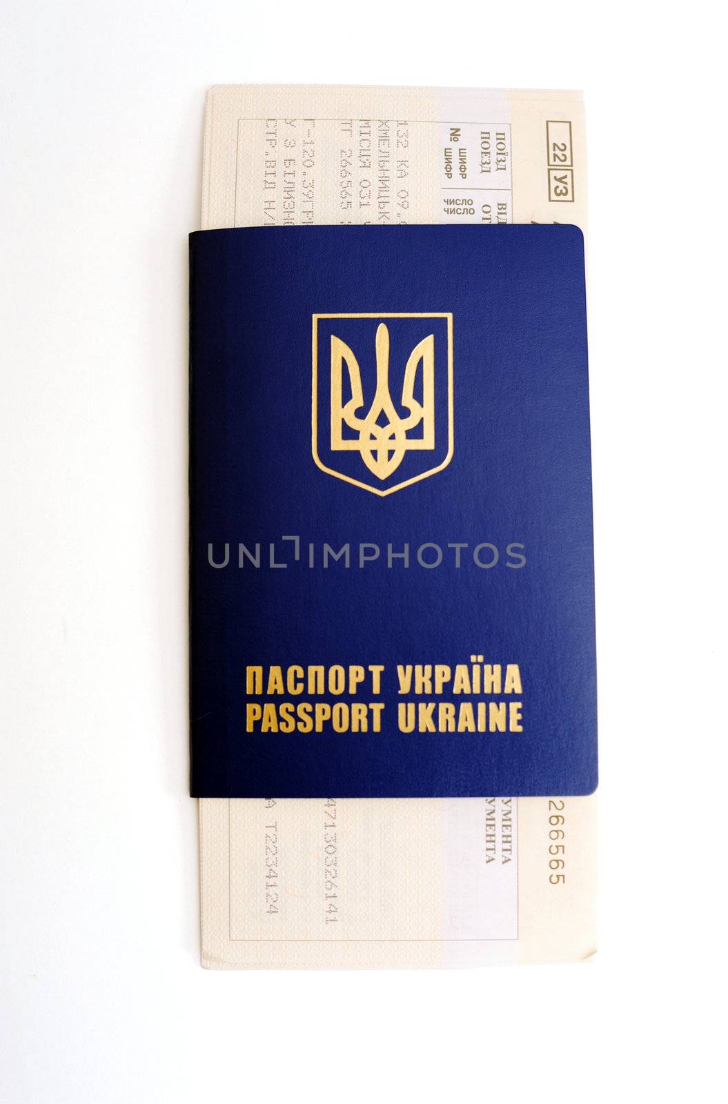 An image of a passport of a citizen of Ukraine with tickets in it