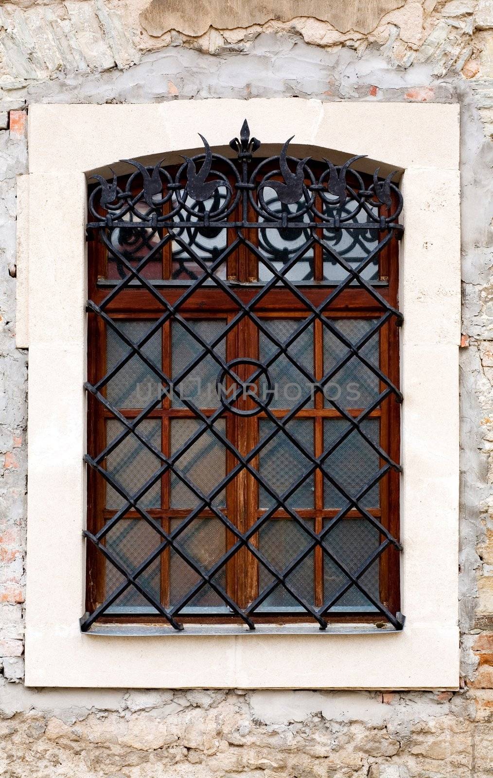 AN image of a window with black grates