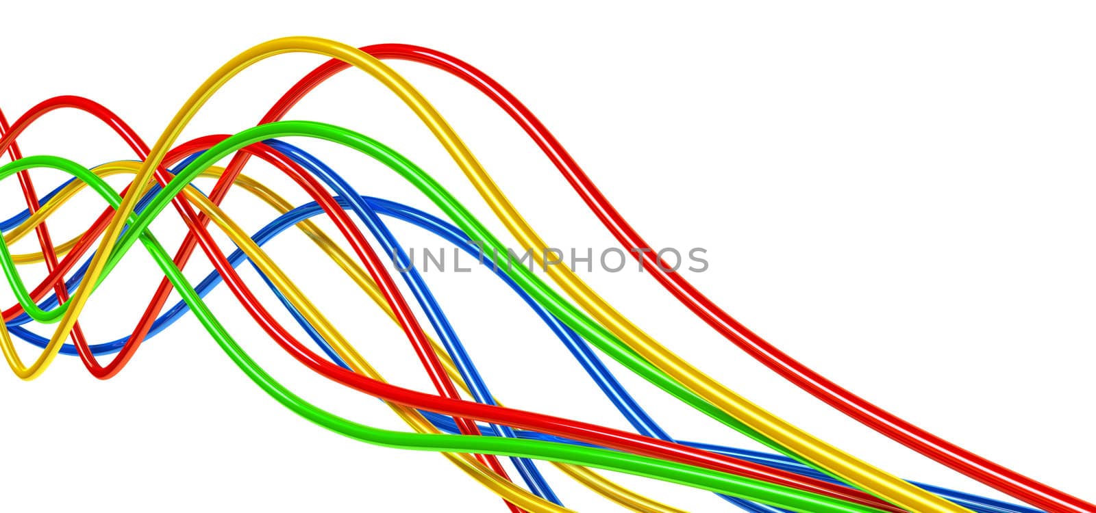 fibre-optical varicolored cables on a white background