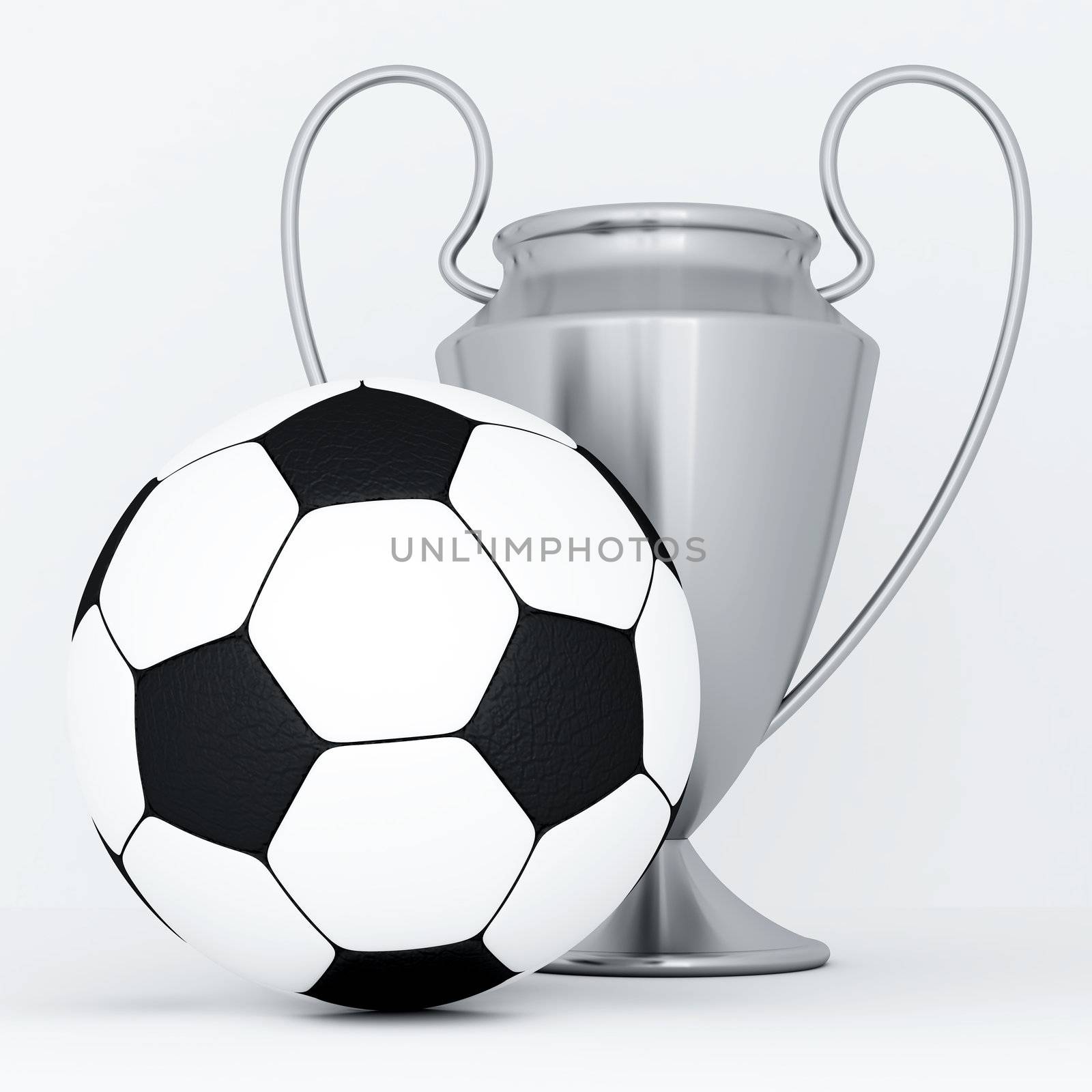 silver cup and soccer ball on a white background