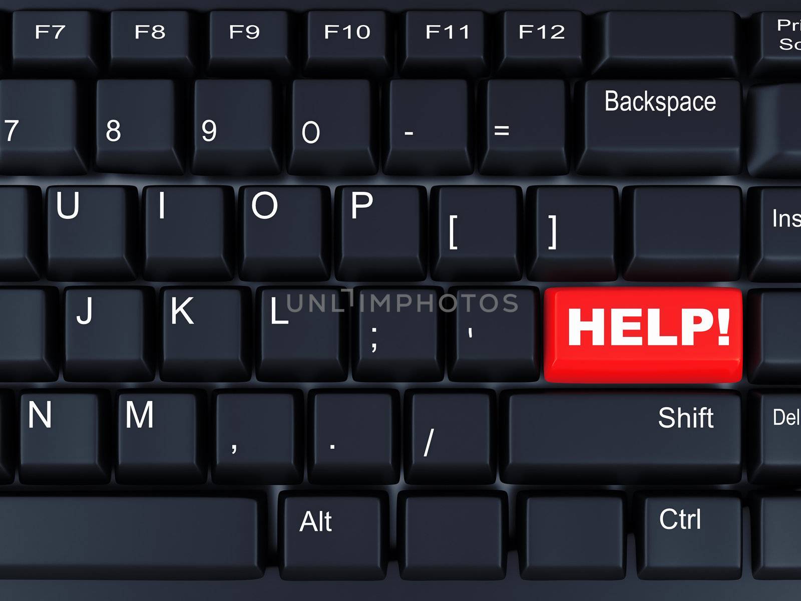 black computer keyboard with the red button help
