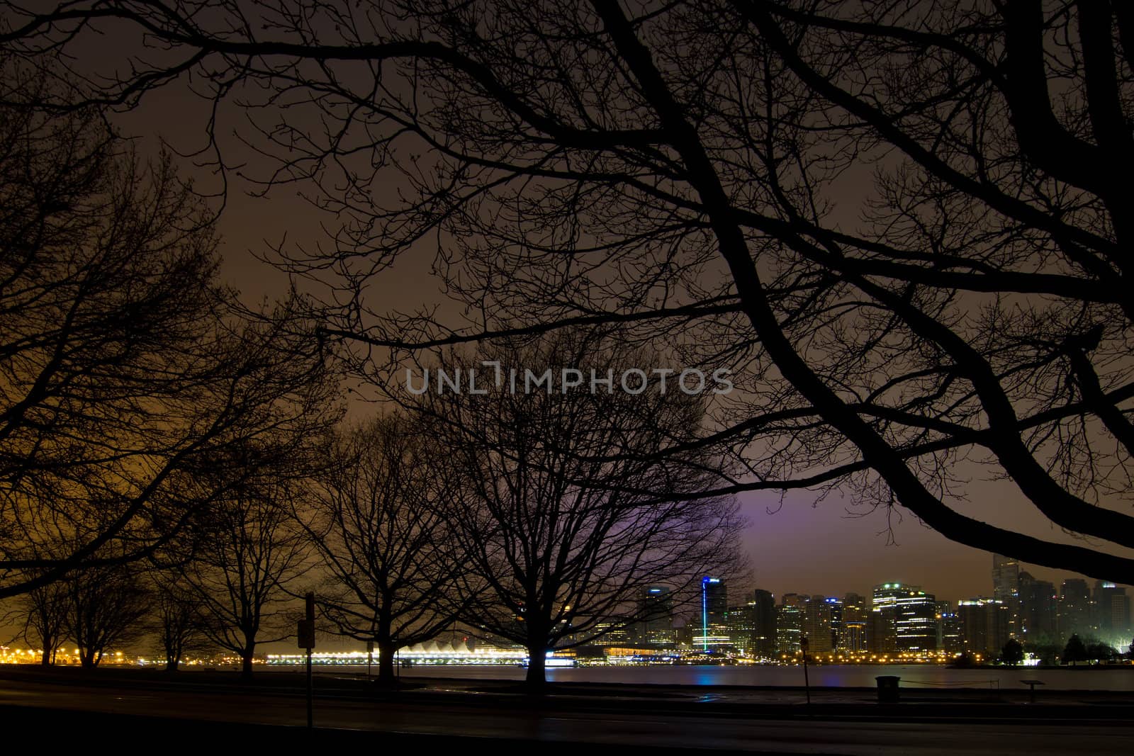 Vancouver BC Canada Stanley Park with City Skyline at Dawn