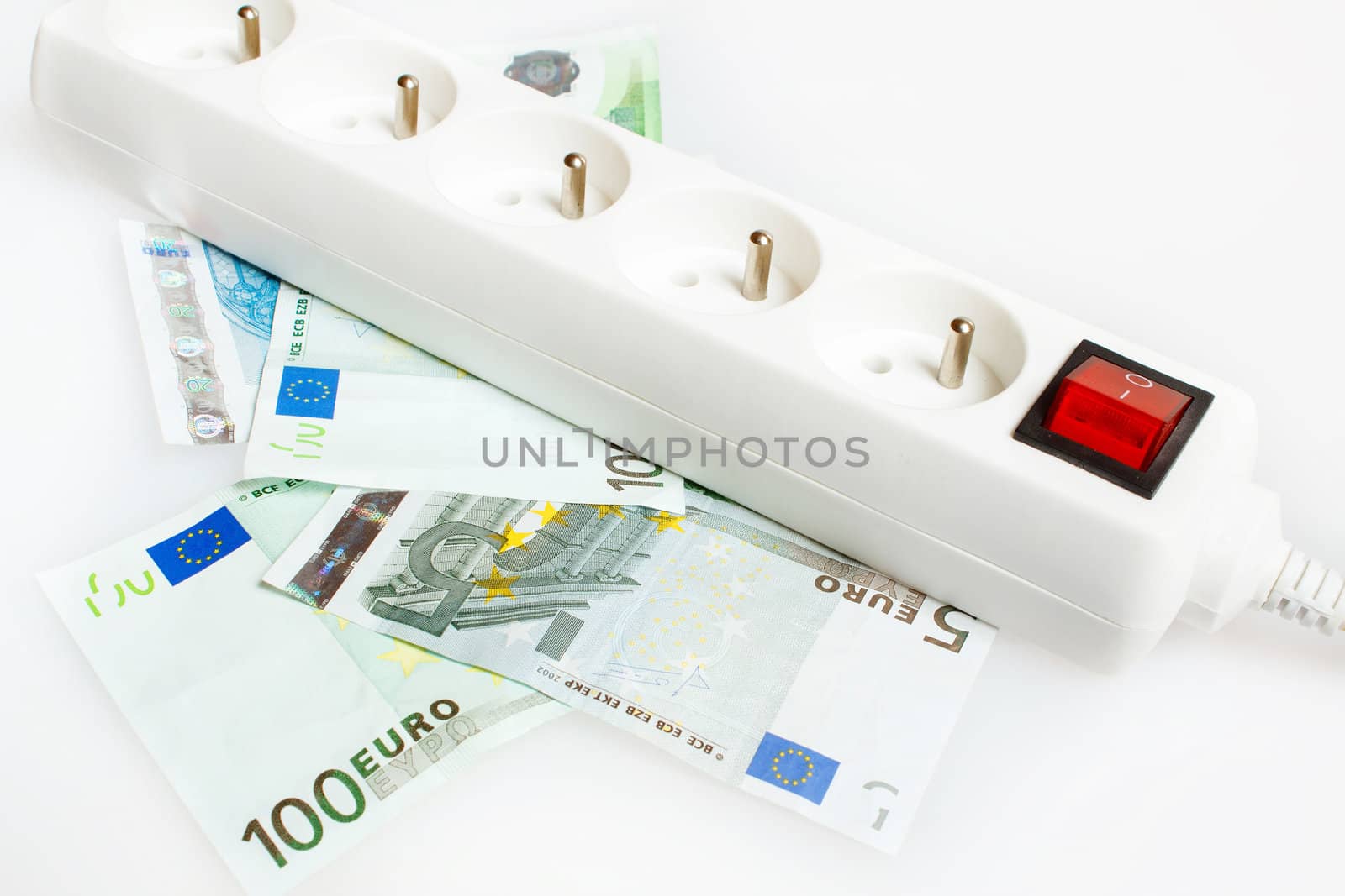 concept save money with energy saving in electricity on white background