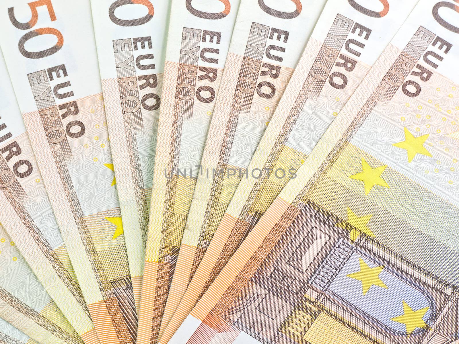 Heap from euro denominations on 50 euros