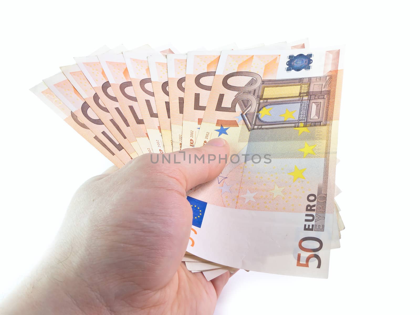The isolated denominations in 50 euros in a hand