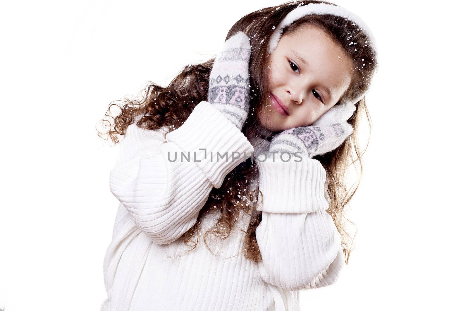 Winter Pleasant Girl in gloves and Sweater