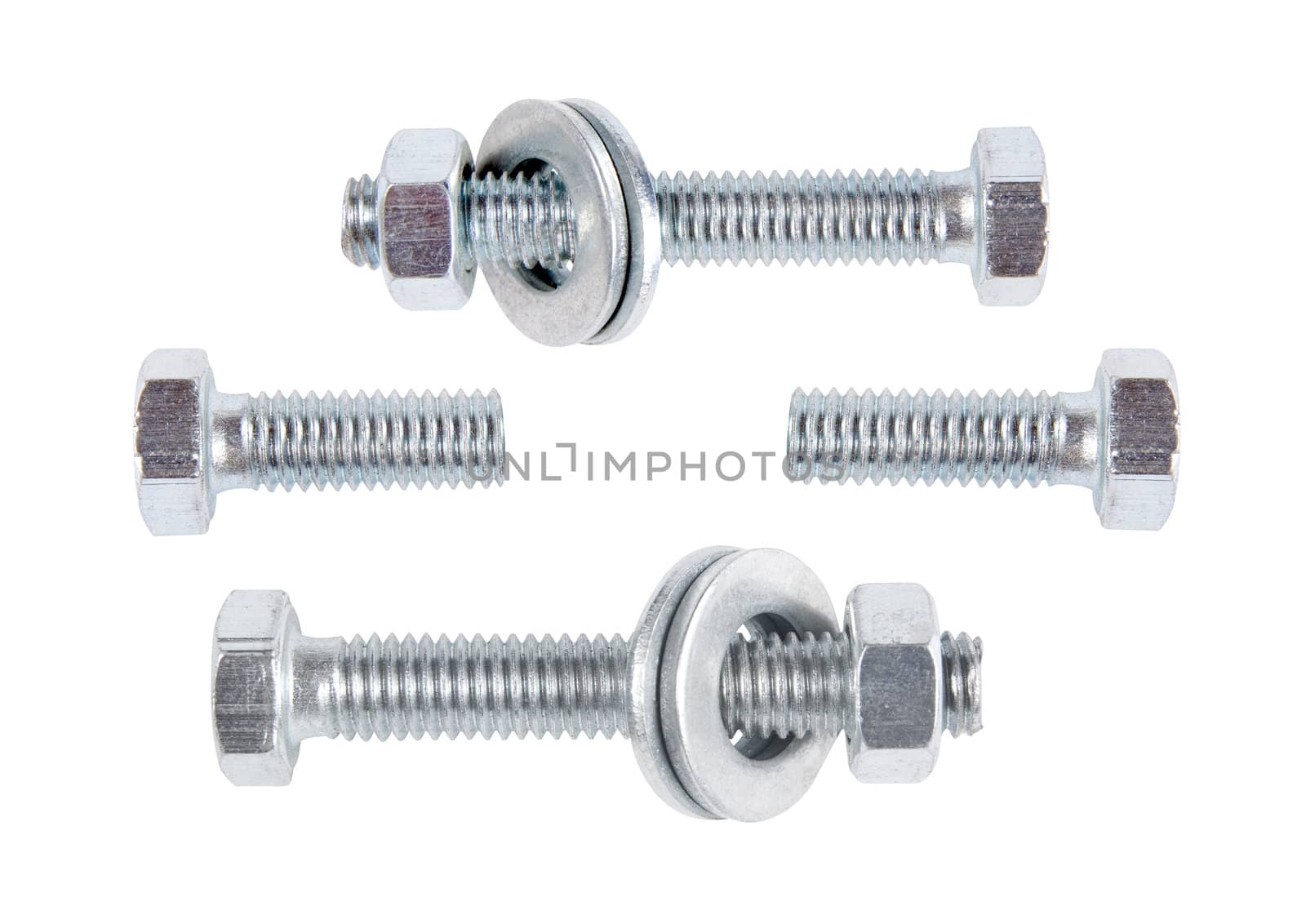 Bolts, nuts and washers on a white background. collage