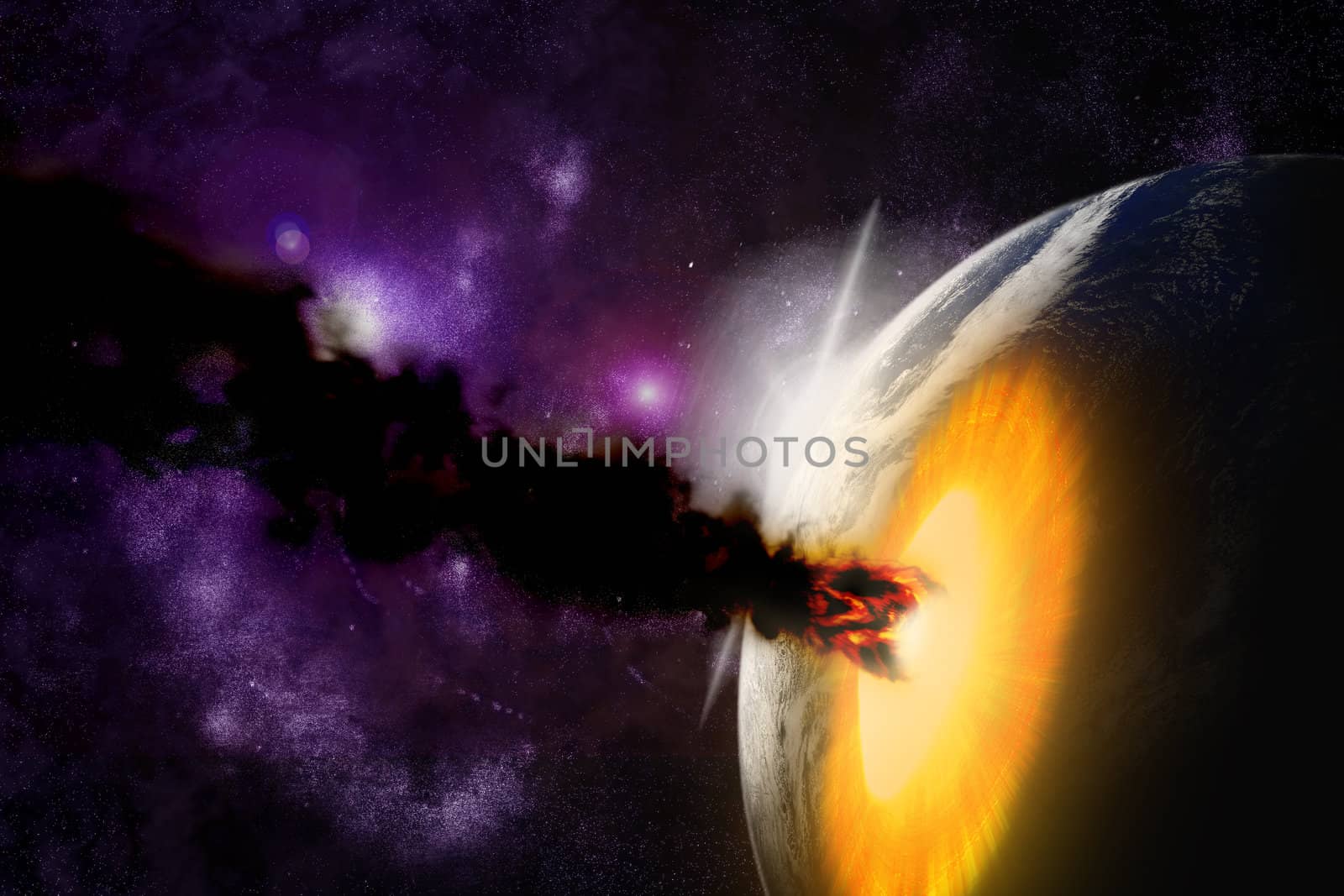 Attack of the asteroid on the planet in the universe. Abstract i by mozzyb