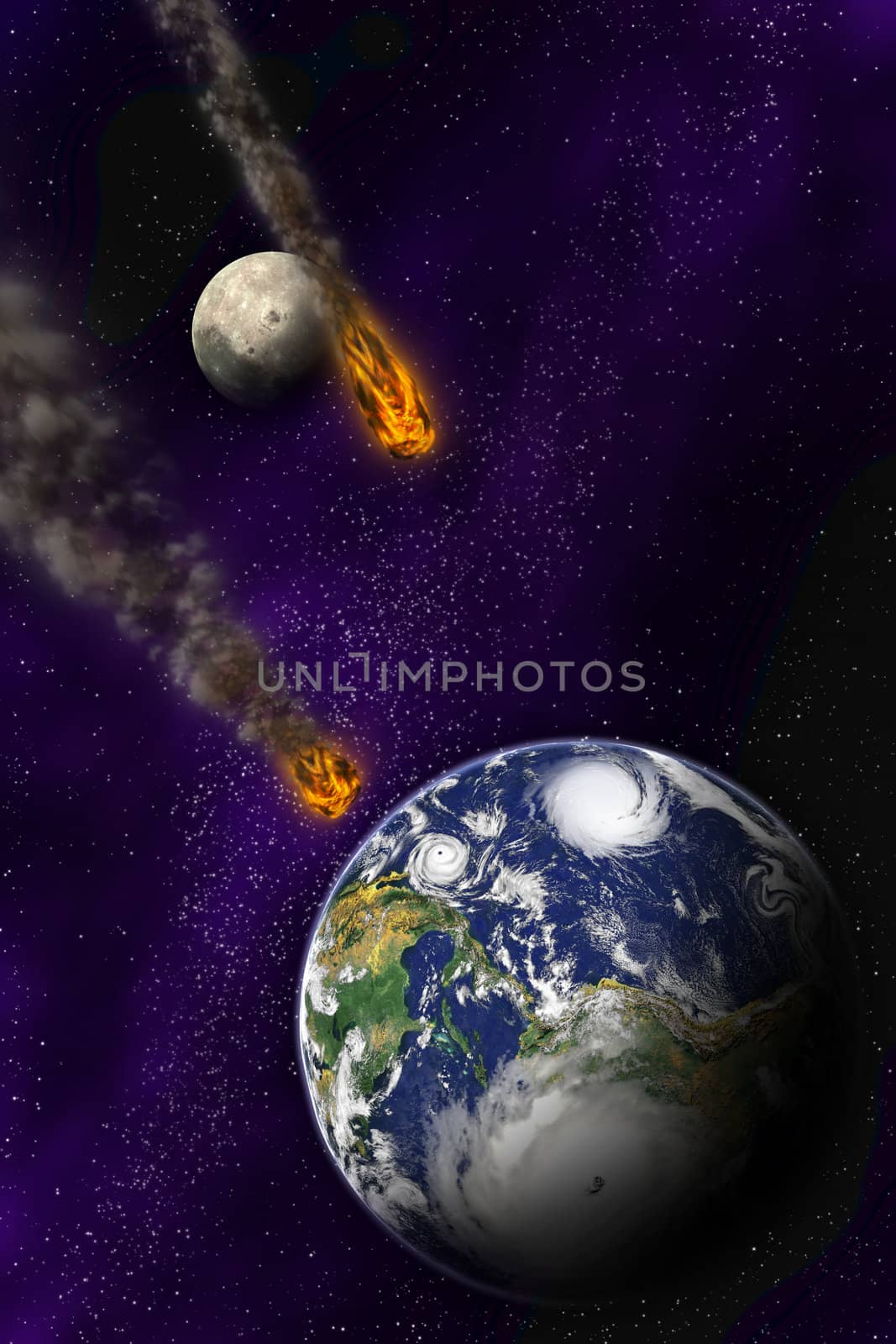 Attack of the asteroid on the planet in the universe. Abstract i by mozzyb