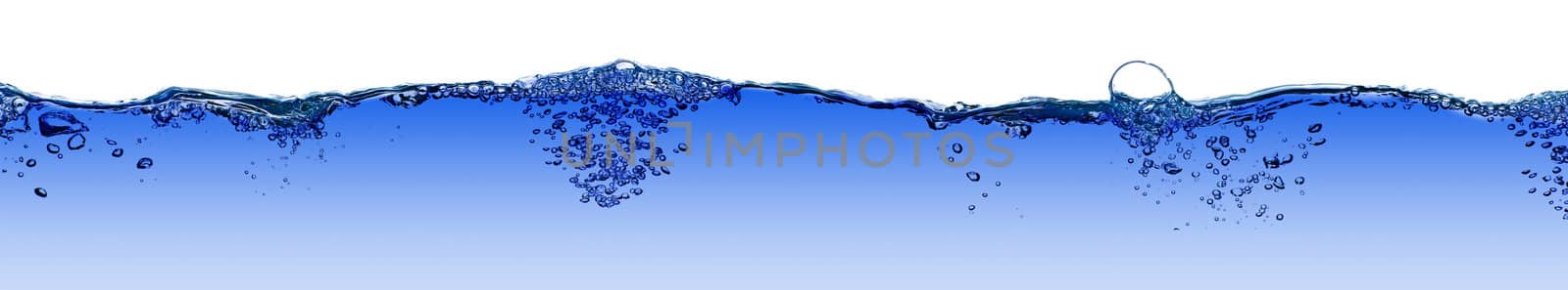 Isolated water splashing panorama with bubbles and water drops - abstract background environmental theme