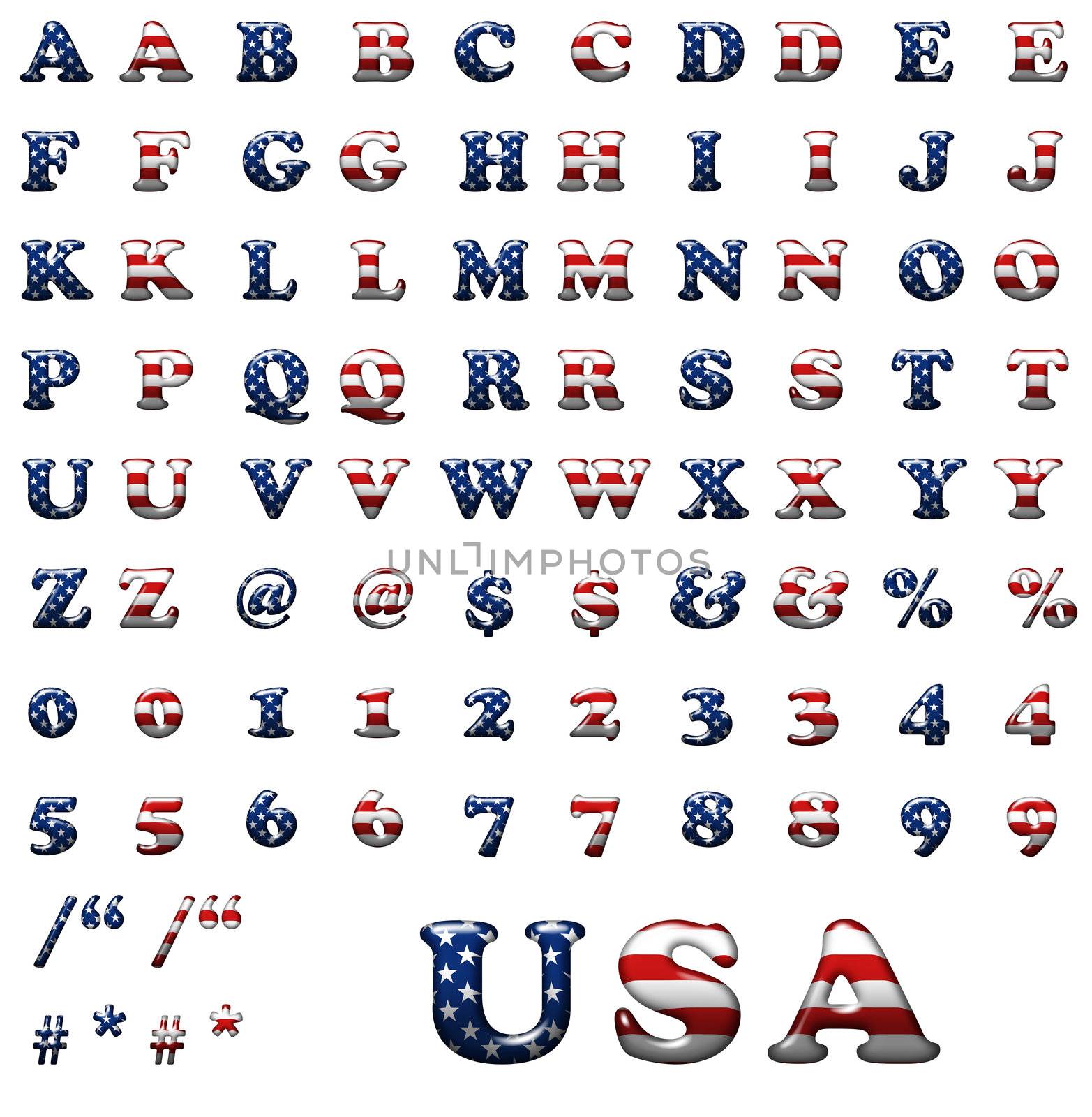 Exclusive collection letters set with american stars and stripes by mozzyb