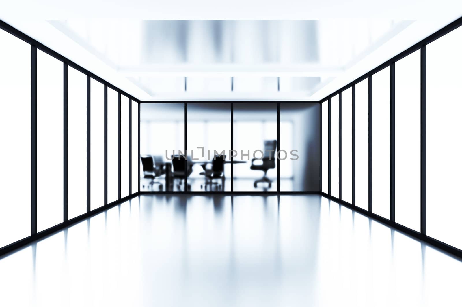 Empty meeting room behind a glass partition in modern cubicle