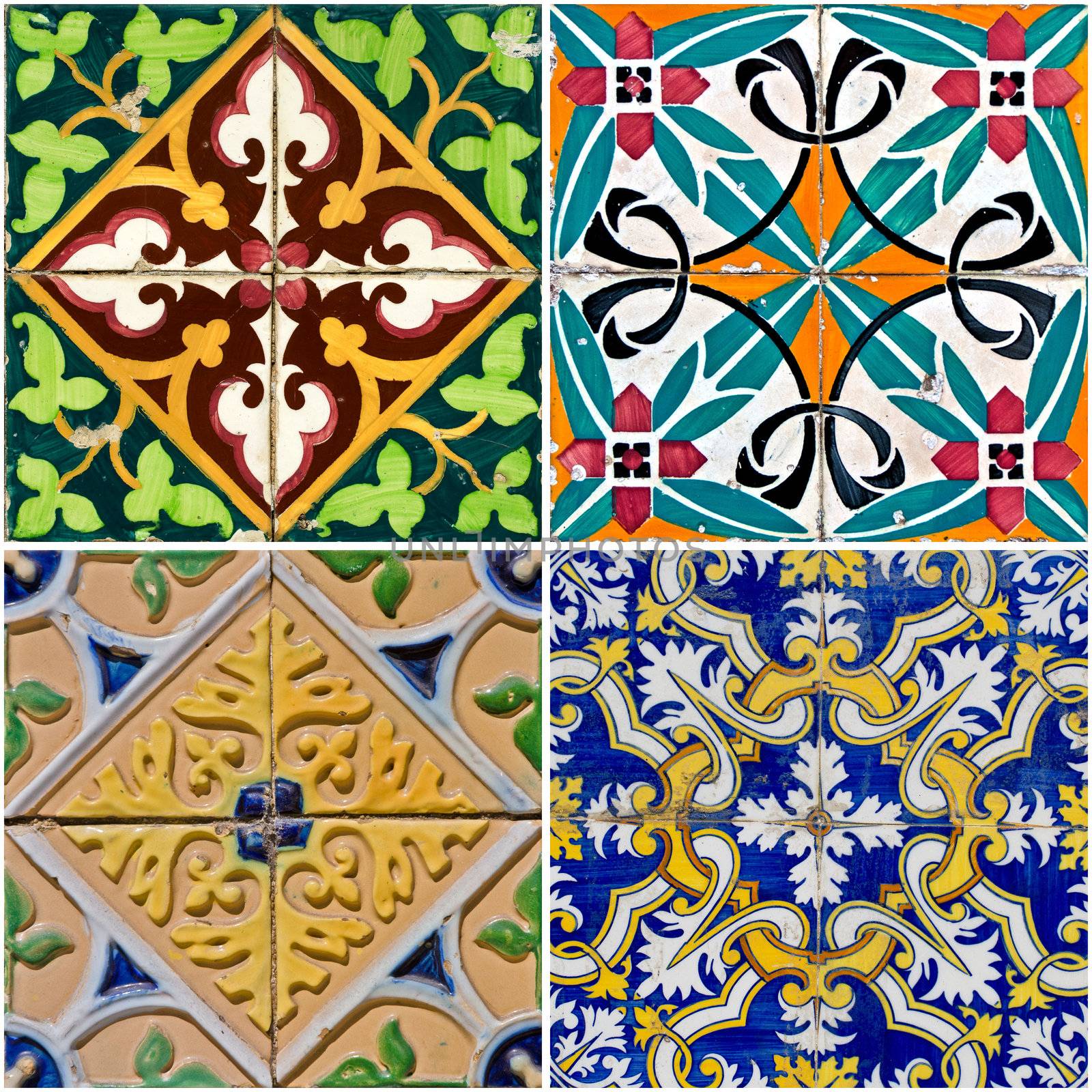 Colorful vintage ceramic tiles wall decoration.