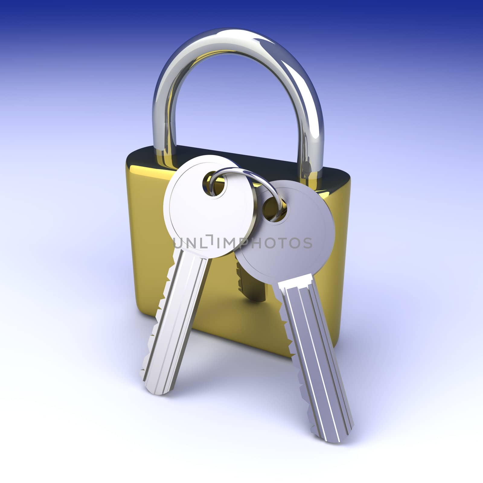 A padlock with keys. 3D rendered Illustration. 