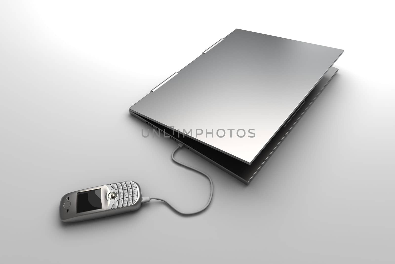 A cell phone and a Laptop. Mobile communication technology. 3D rendered Illustration.