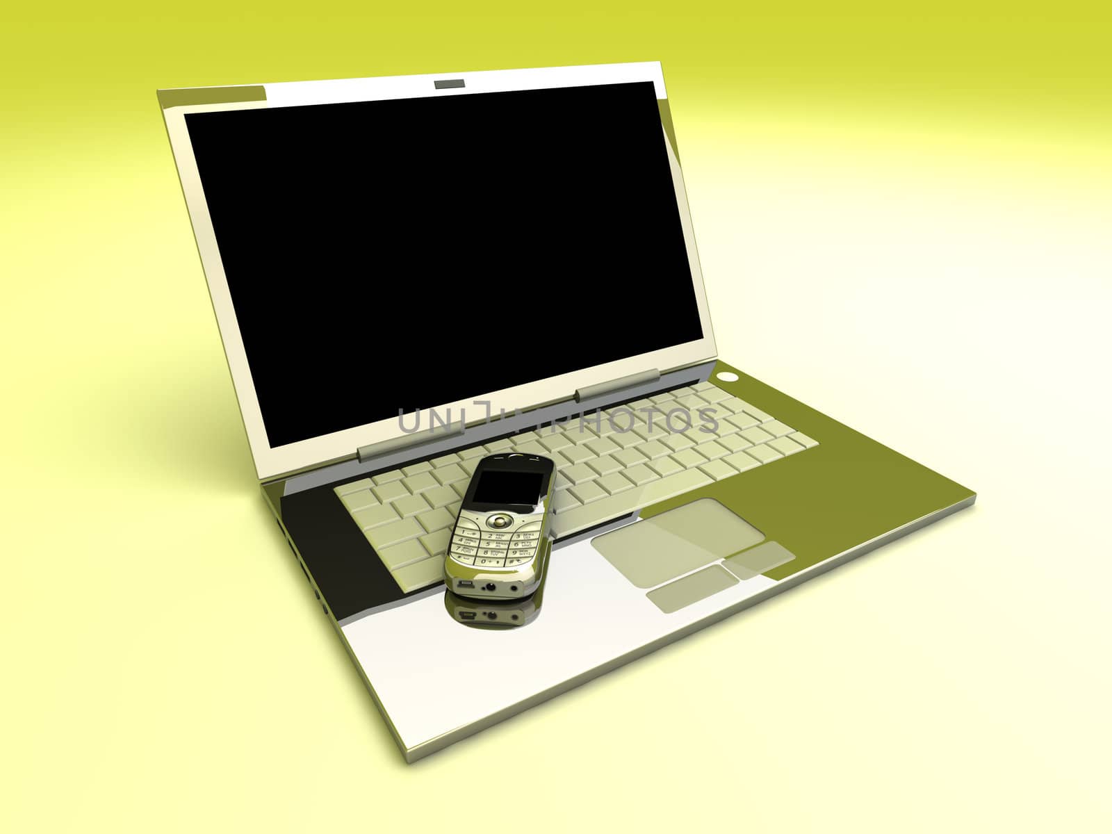 A cell phone and a Laptop. Mobile communication technology. 3D rendered Illustration.