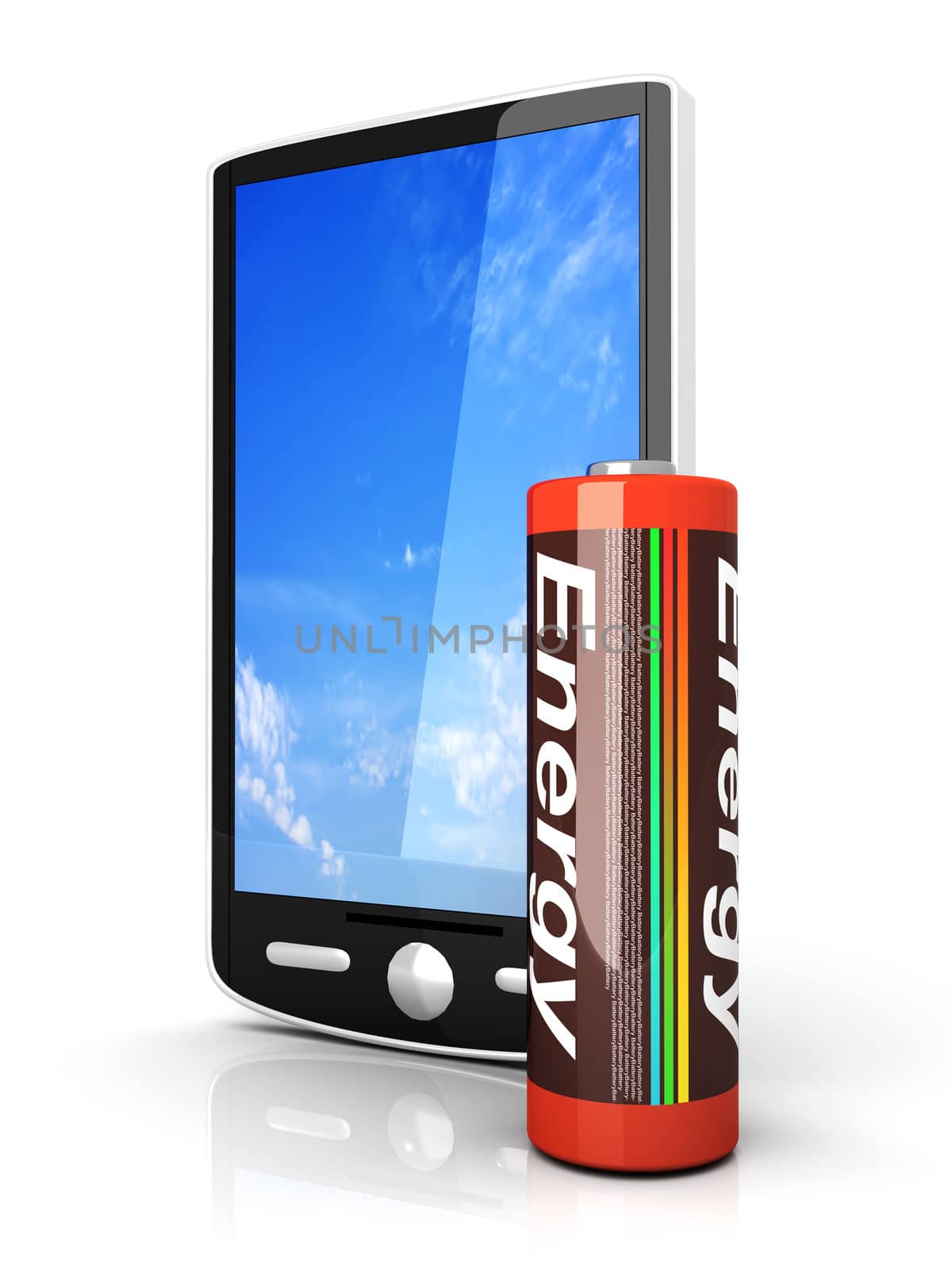 A generic Smartphone with a Battery. 3D rendered illustration isolated on white.