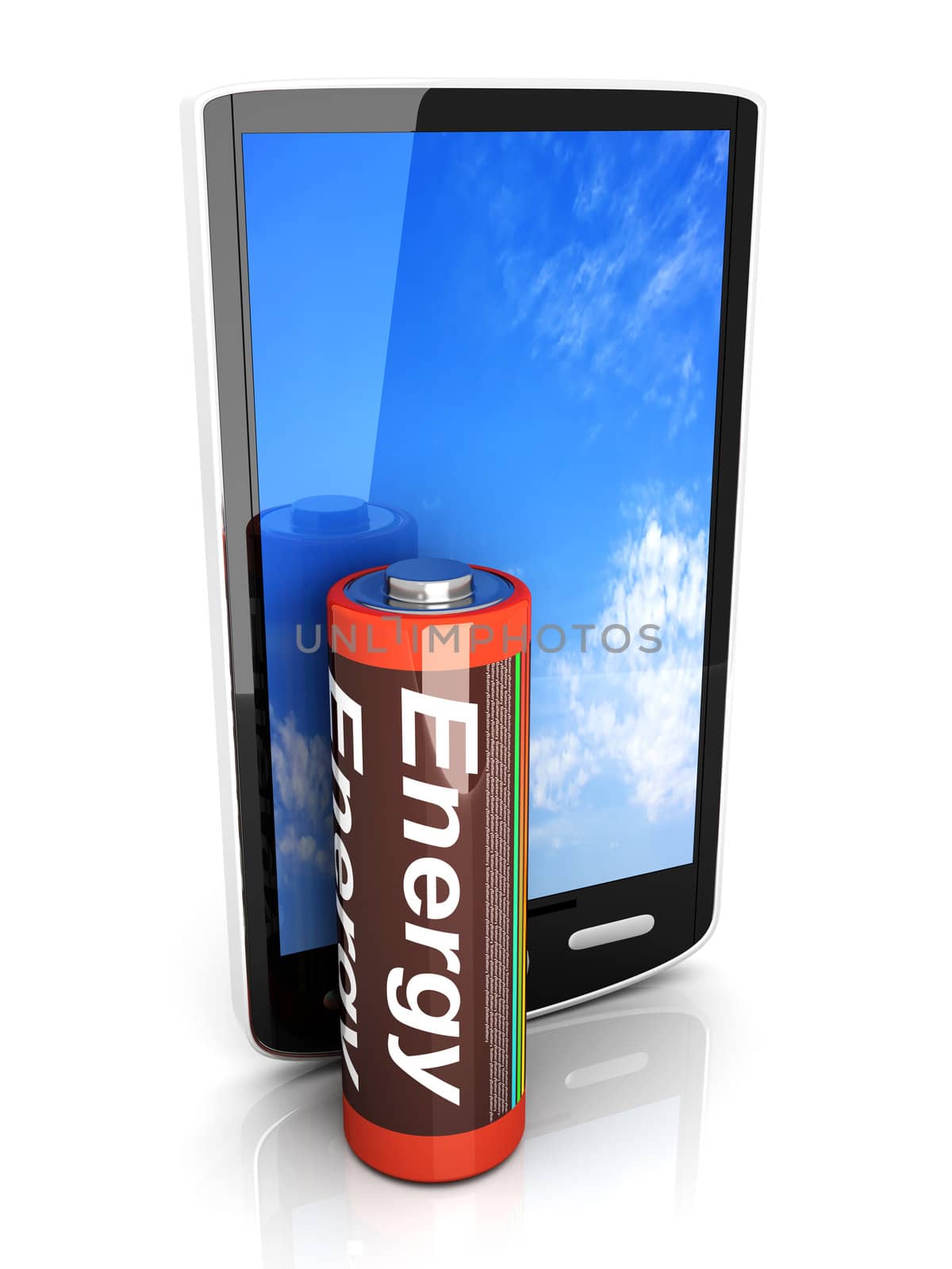 A generic Smartphone with a Battery. 3D rendered illustration isolated on white.