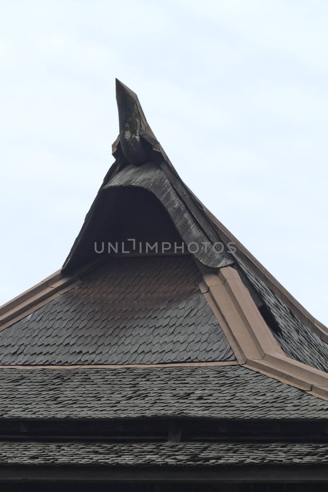 Wooden roofing on the Javan style building in Indonesia