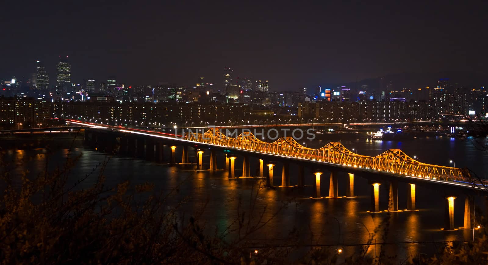 Bridge over Han river and Seoul night view