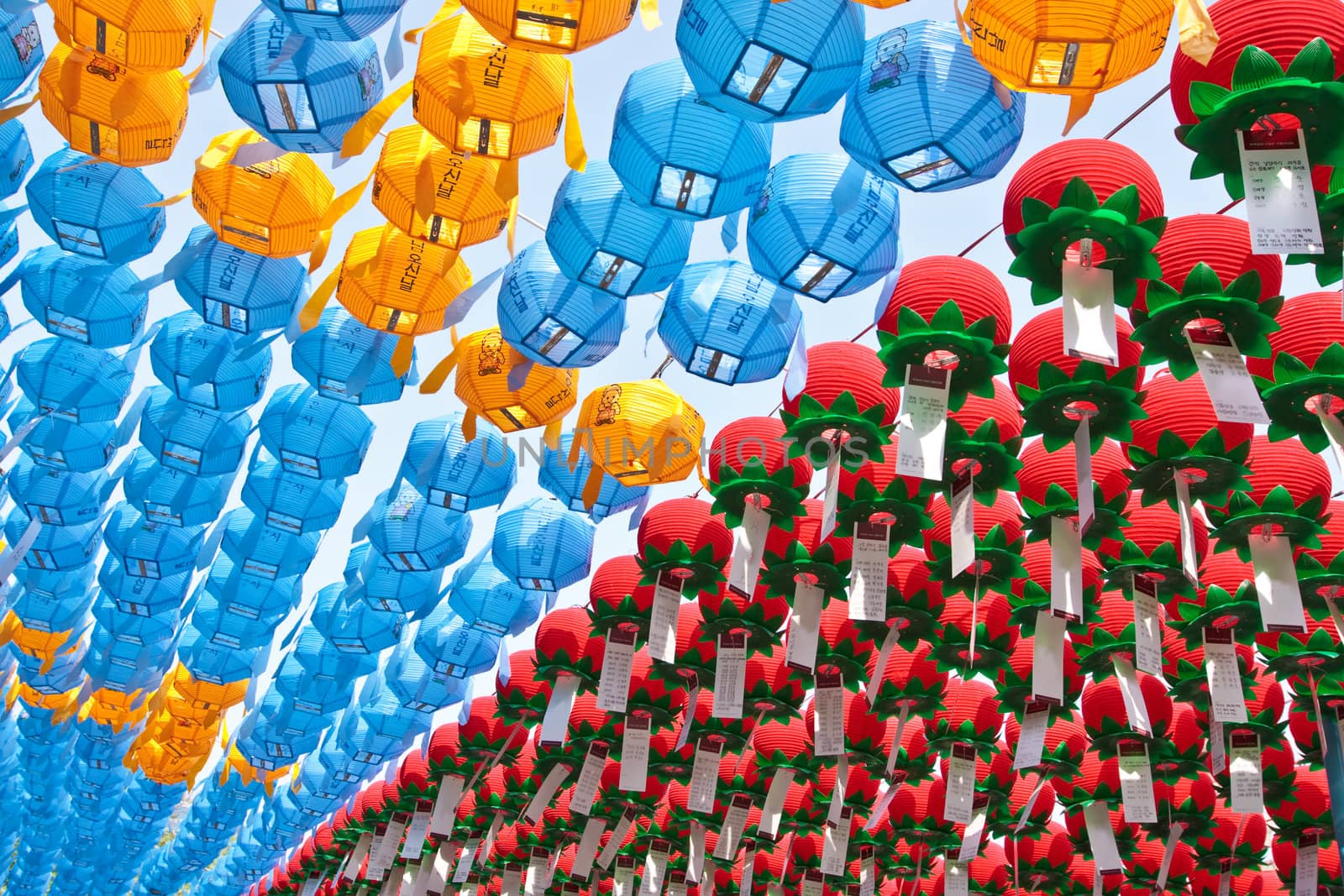 Colorful paper lanterns in buddhist temple by dsmsoft