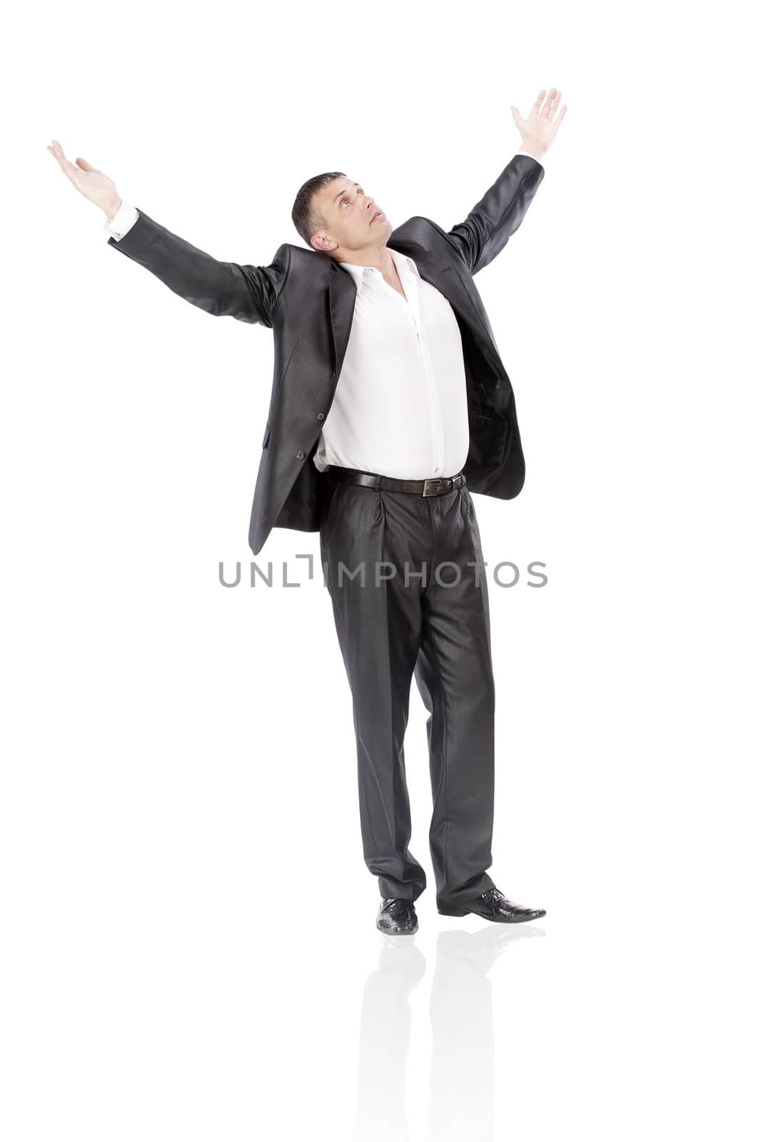 The happy elegant  businessman  on a white background