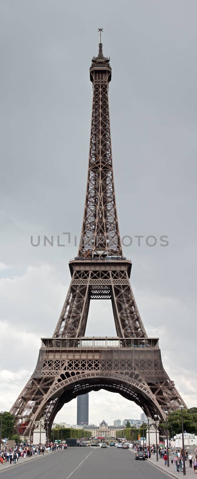 Eiffel tower on cloudy sky background taken with distinctive details (high resolution)