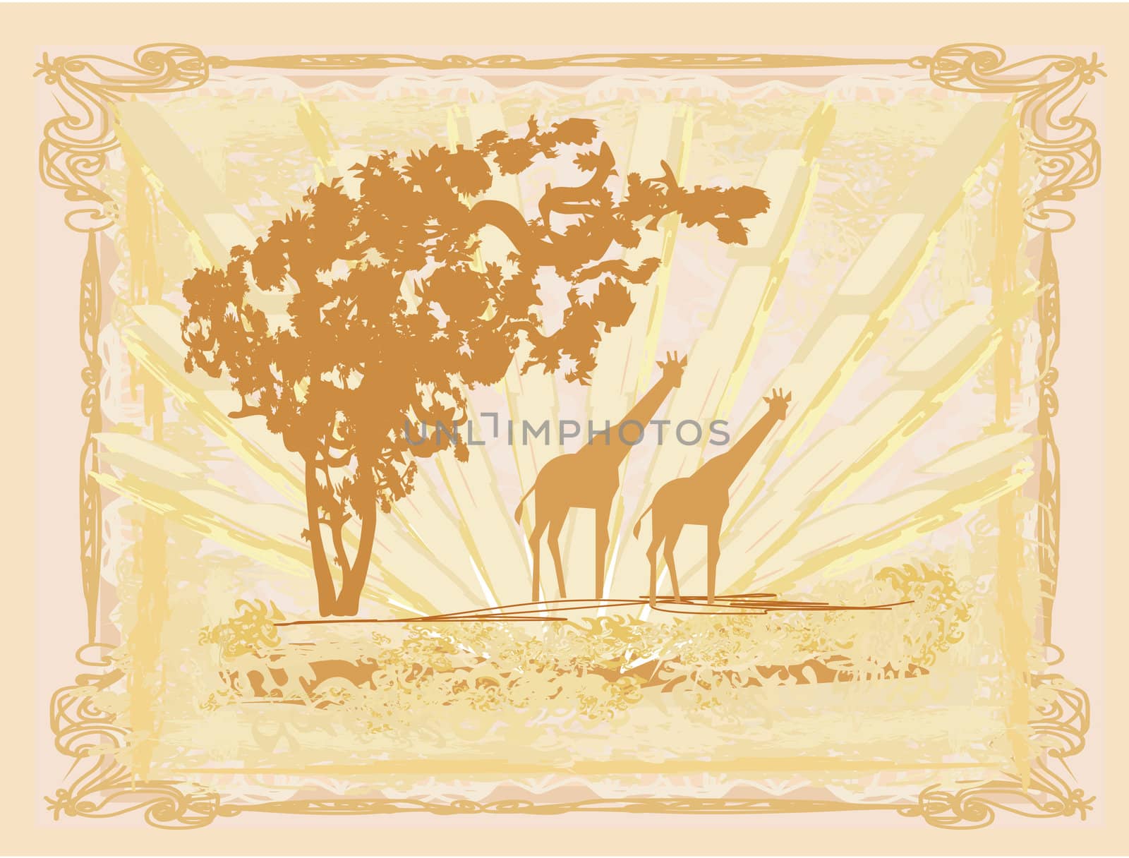 grunge background with African fauna and flora by JackyBrown