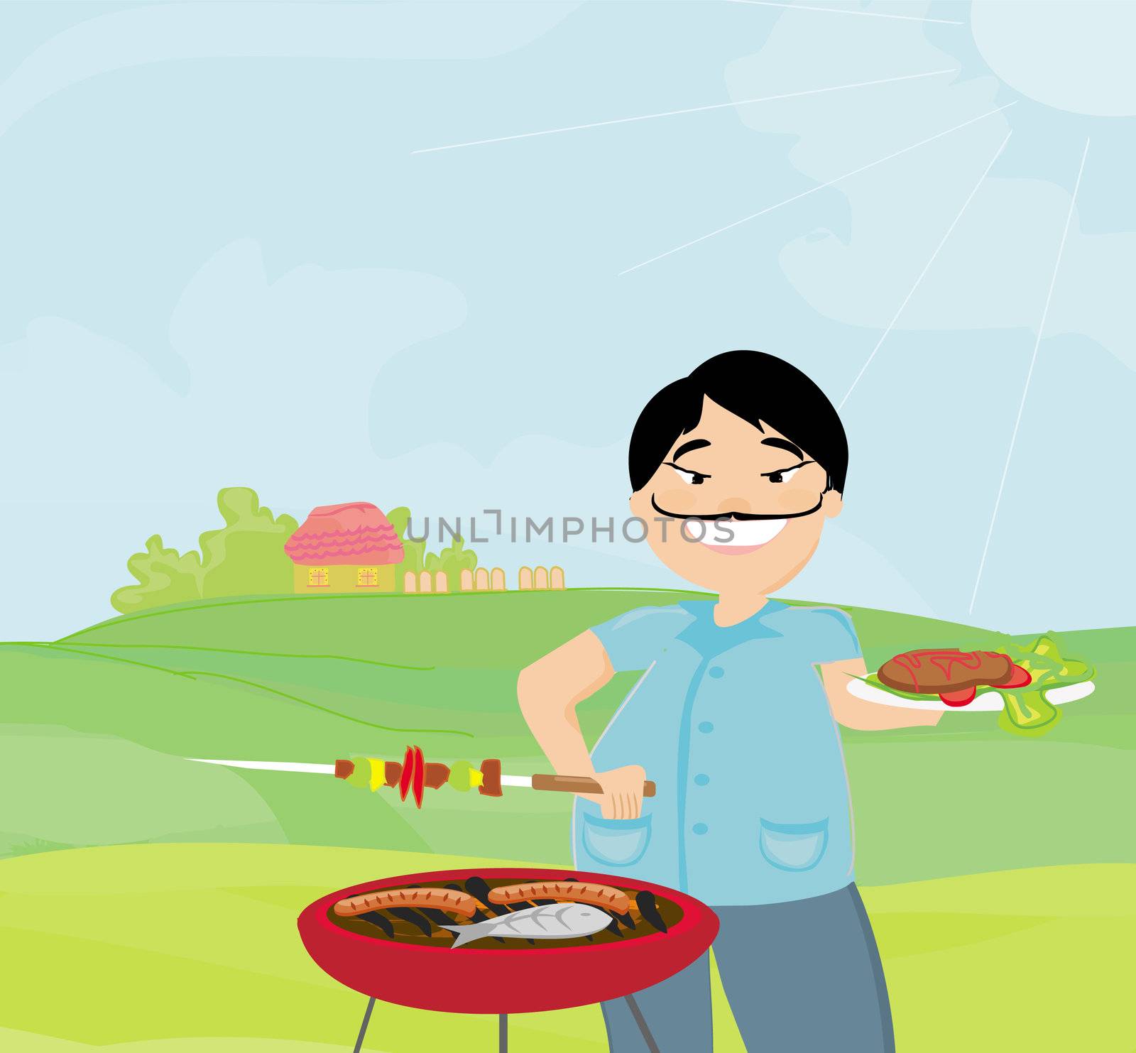 man cooking on his barbecue by JackyBrown