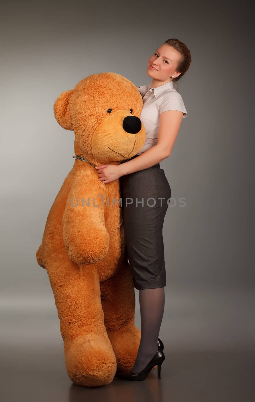 girl with funny toy bear by petr_malyshev