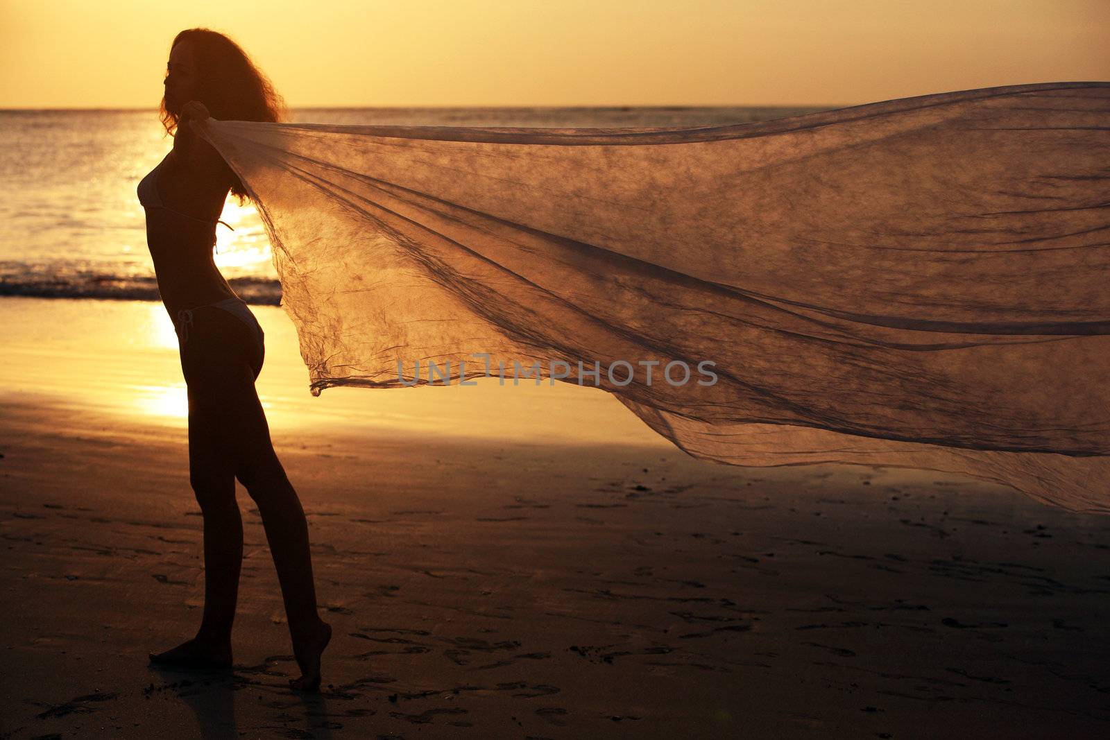 The beautiful woman on a coast on a sunset