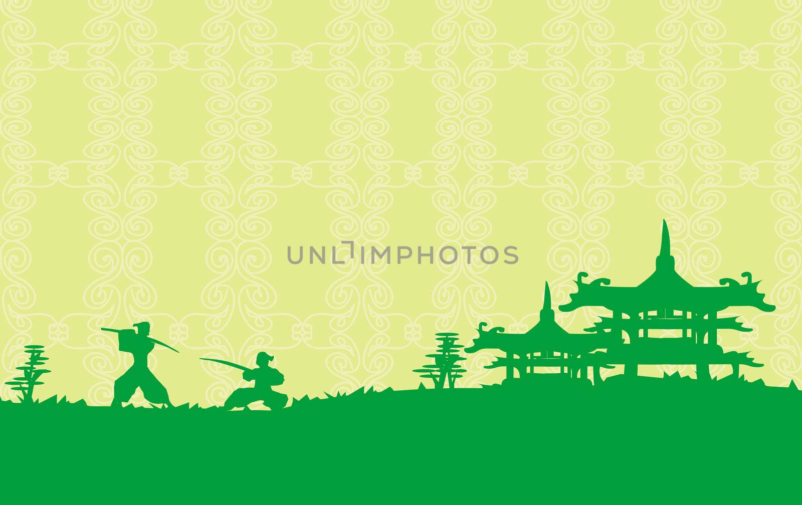 Samurai silhouette in Asian Landscape by JackyBrown