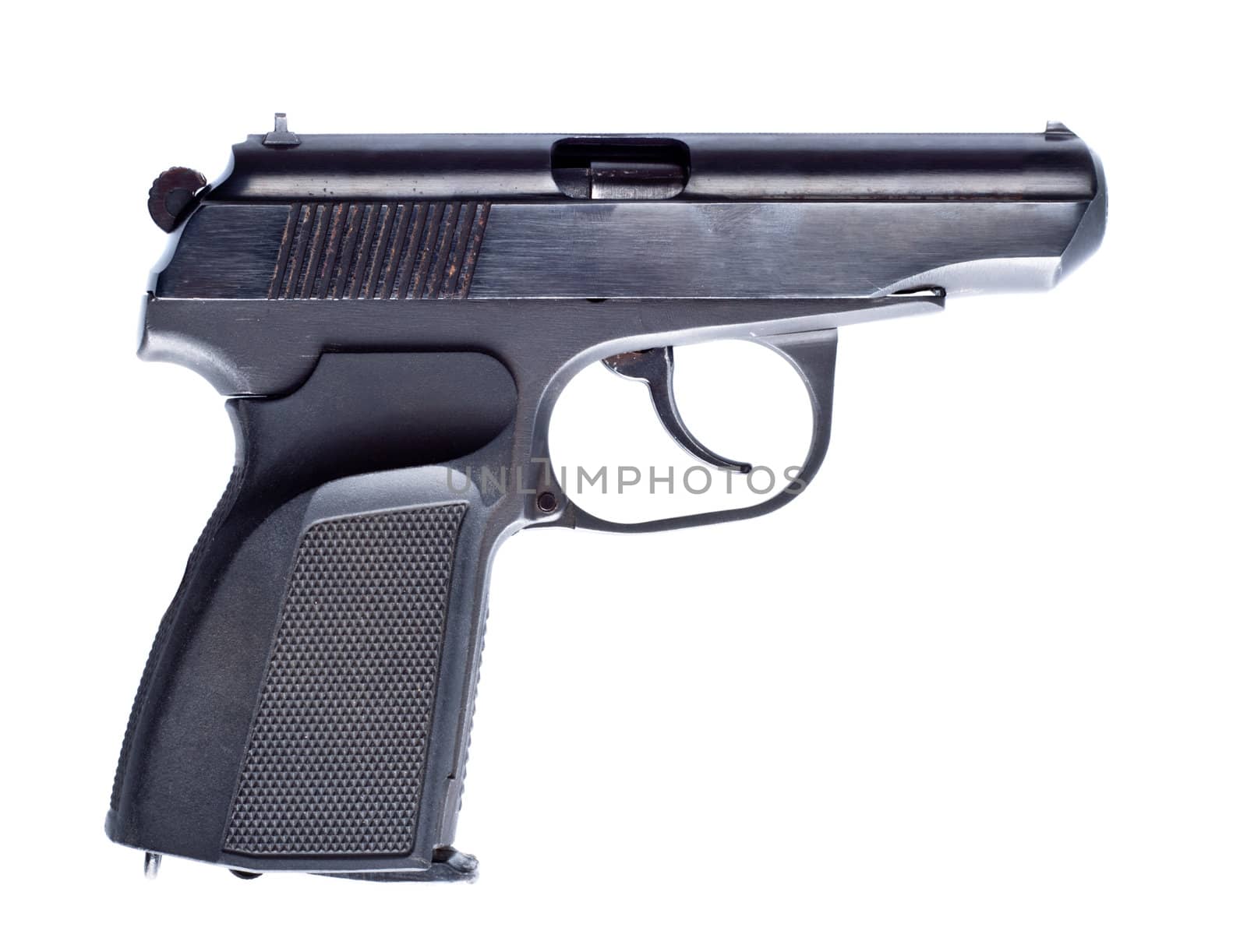 black vintage pistol isolated on white
