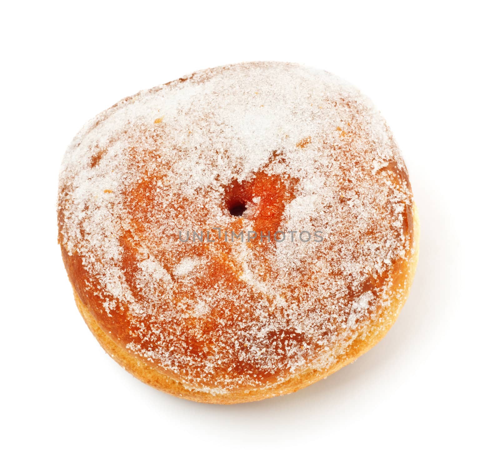 donut in powdered sugar, top view