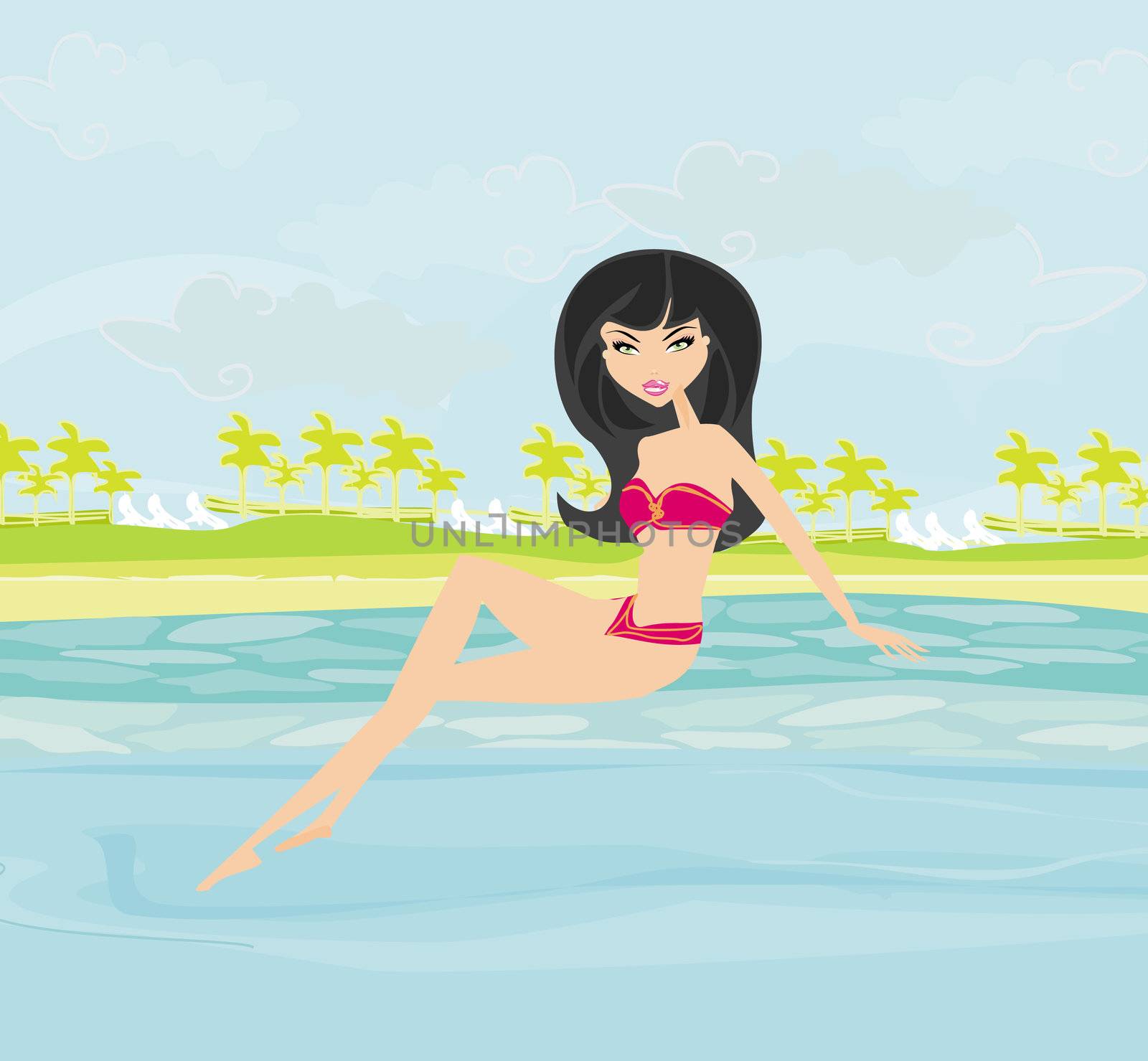 vector image of girl and tropical pool by JackyBrown