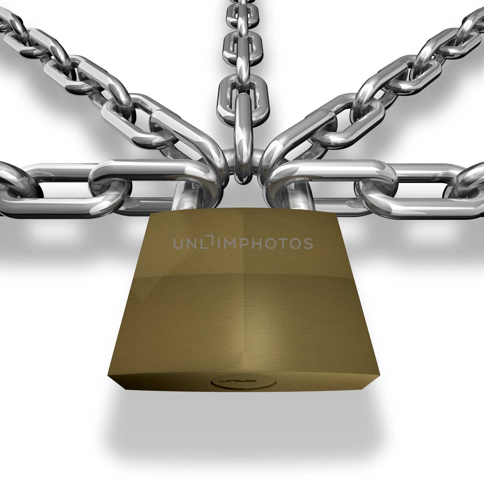 Group of silver chain closed with a lock - security or teamwork concept