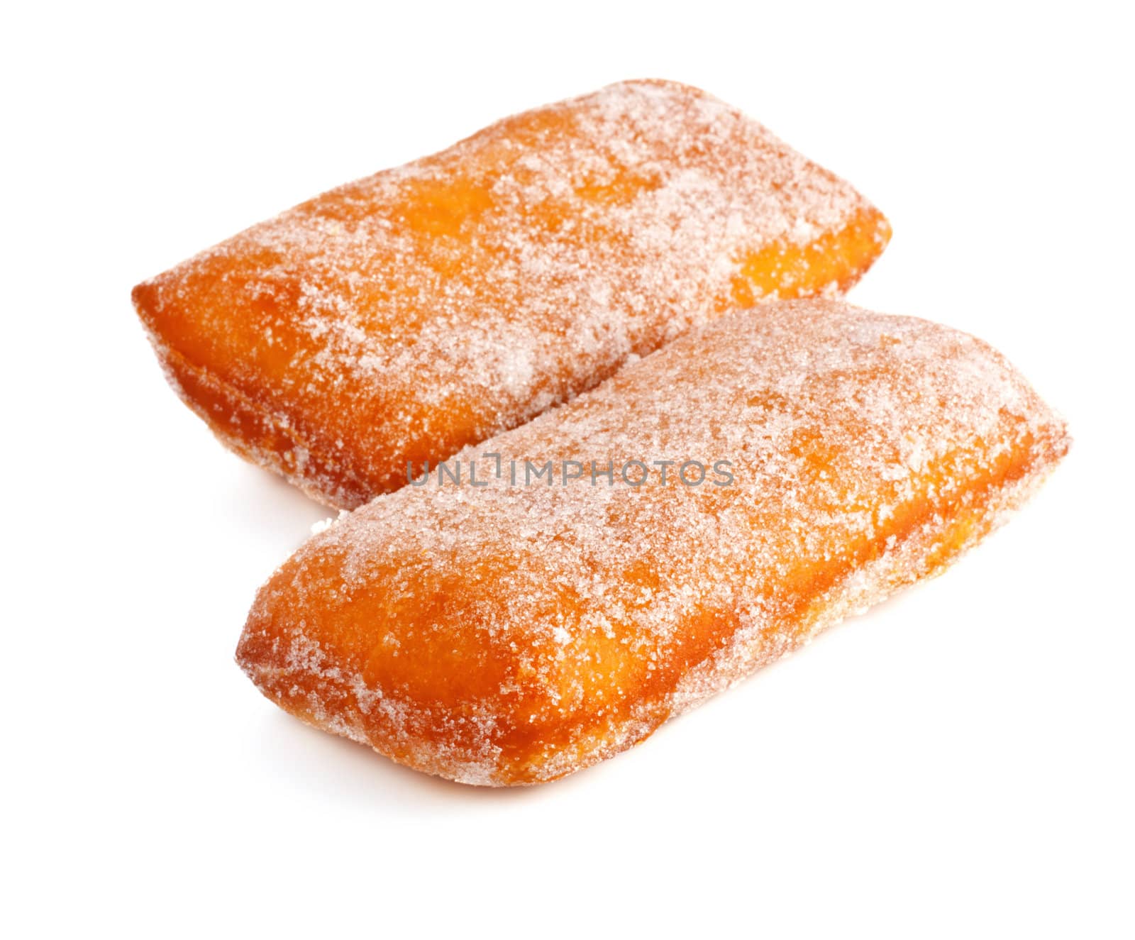 two donuts in powdered sugar isolated on white