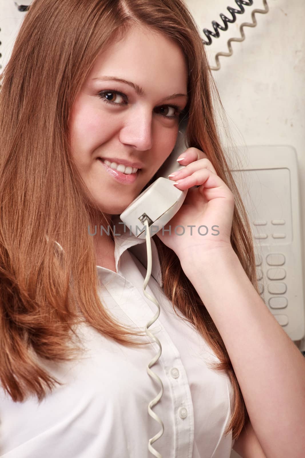 woman talking on phone by petr_malyshev