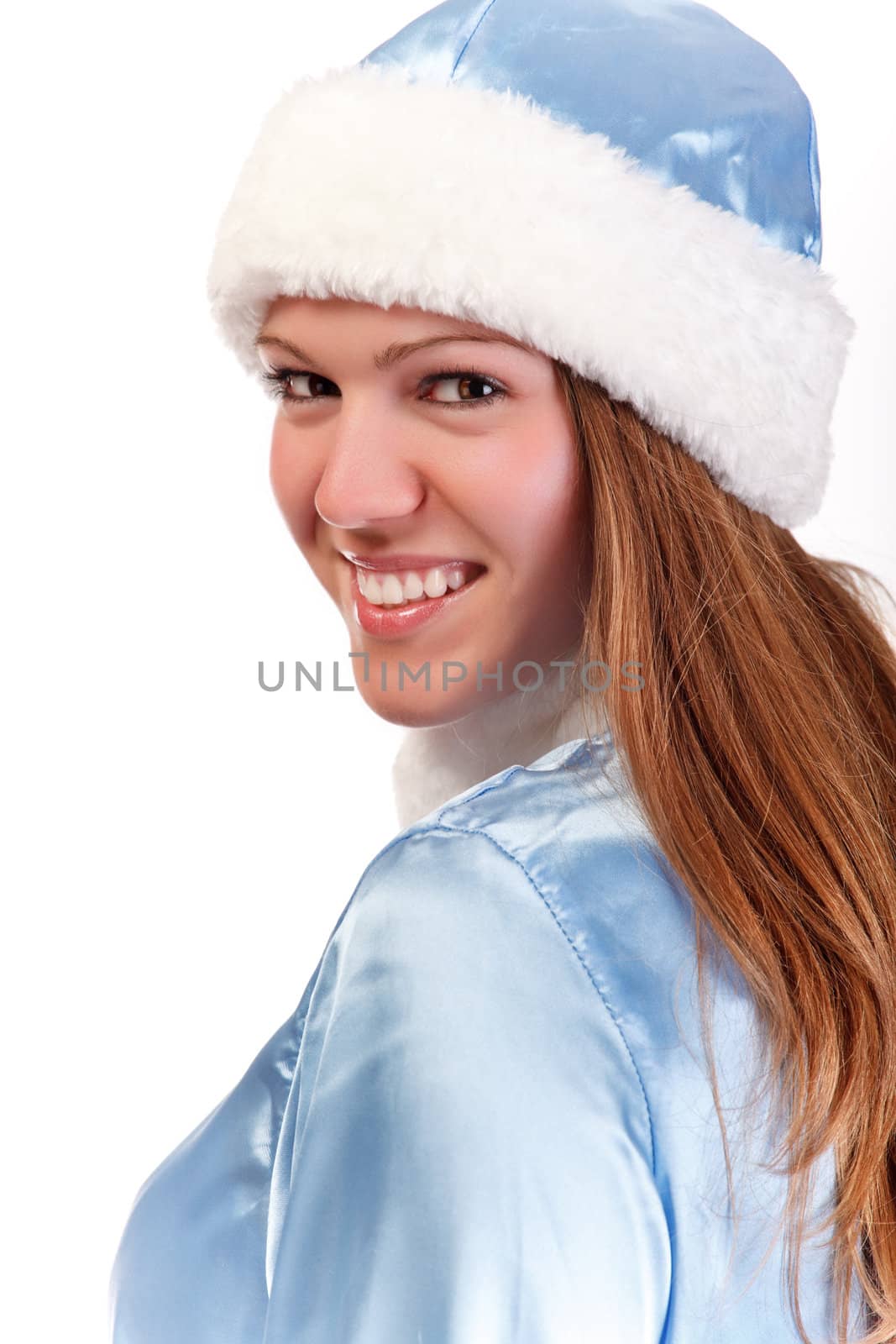 pretty santa girl portrait isolated on white