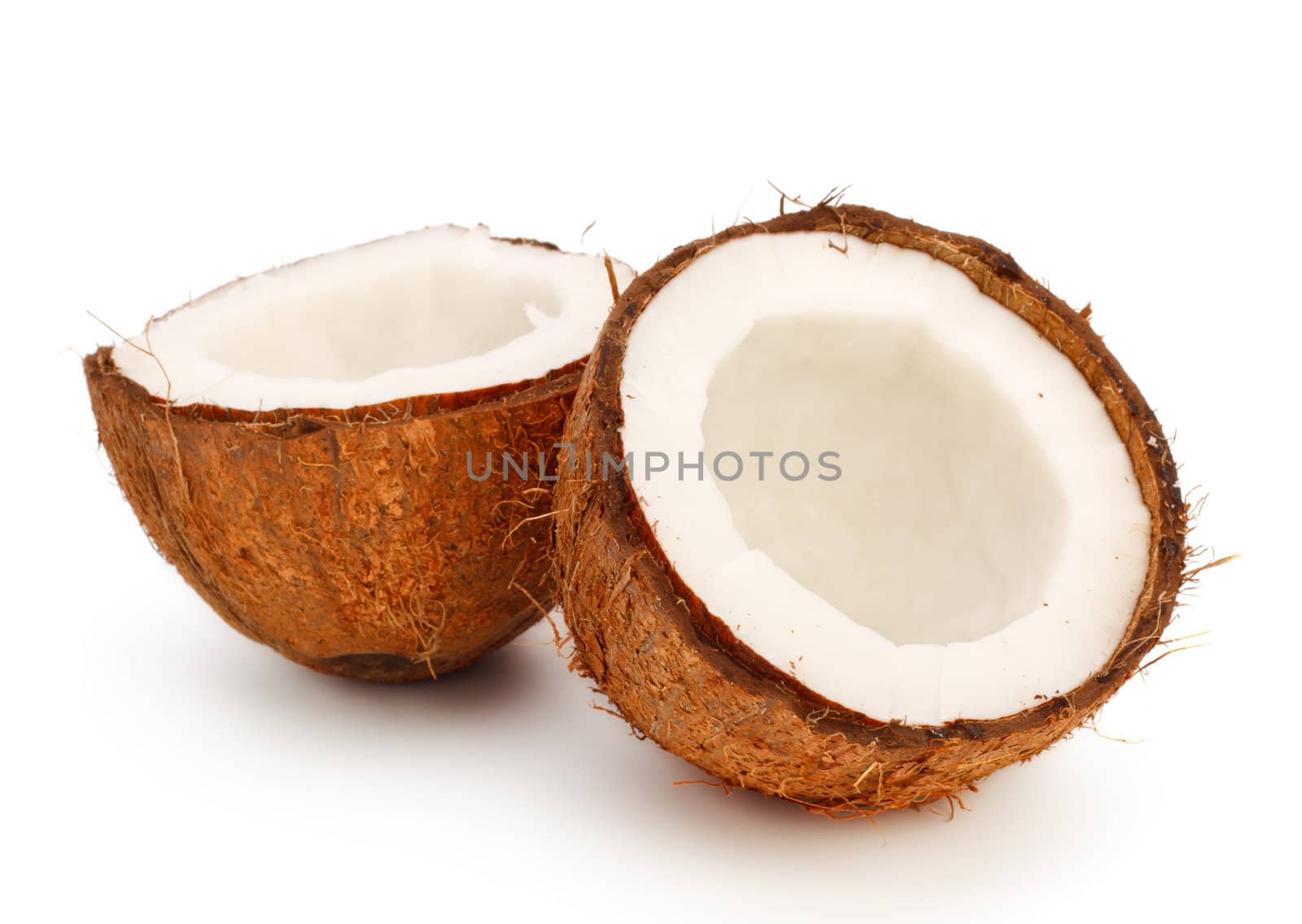 coconut halves isolated on white background